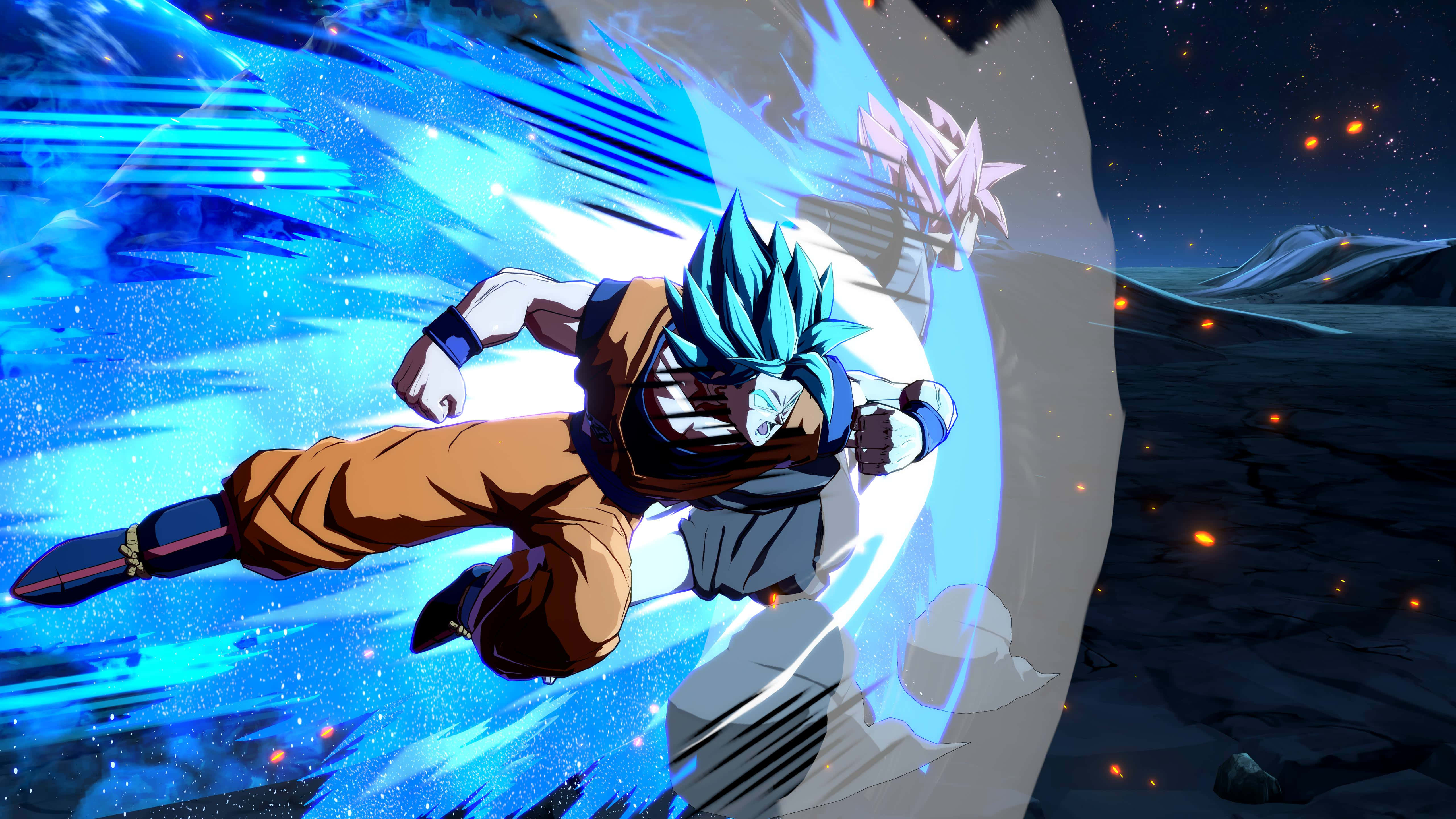 Dragon Ball Fighterz, blue-haired anime warrior, orange gi, 5K Desktop Wallpaper