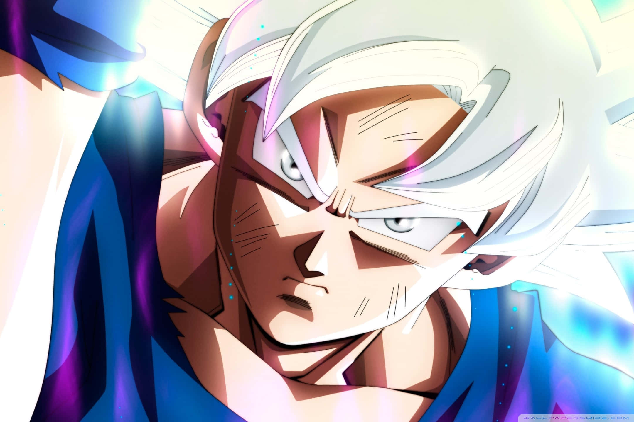 Dragon Ball Goku Ultra Instinct, white hair, intense eyes, Full HD Desktop Wallpaper