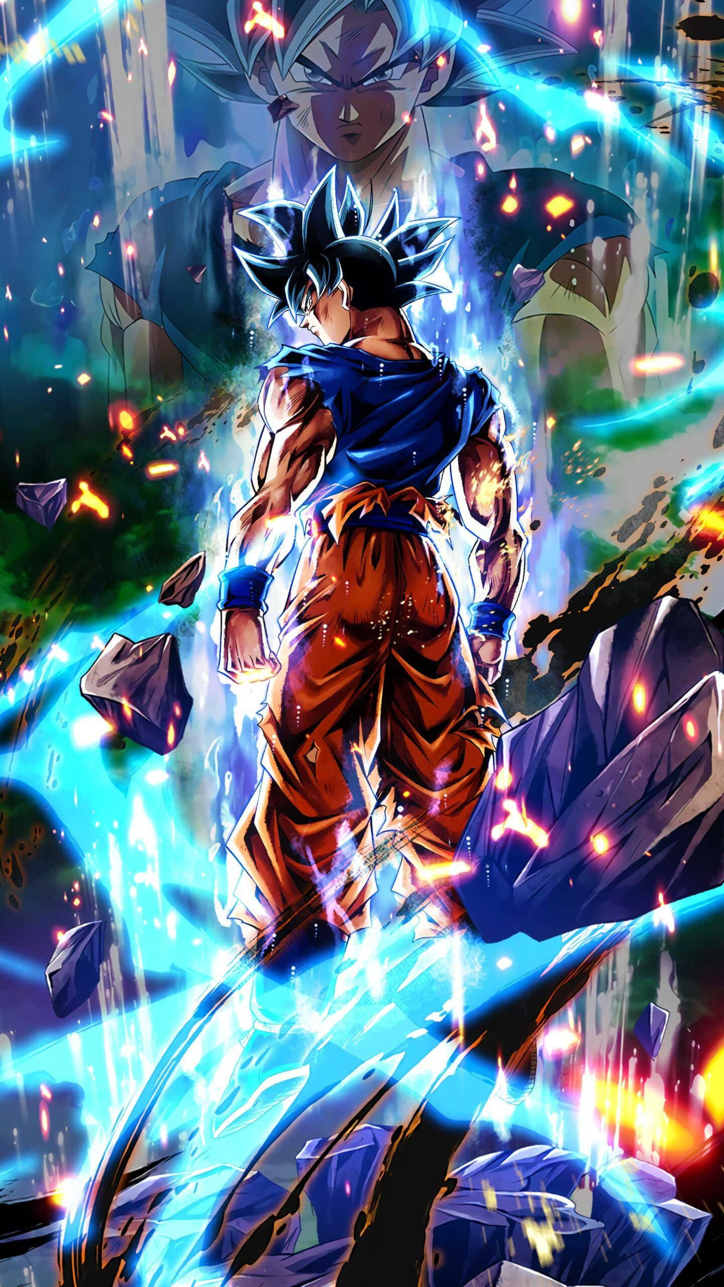 Dragon Ball Goku Ultra Instinct, spiky black hair, blue aura, 2K Phone Wallpaper