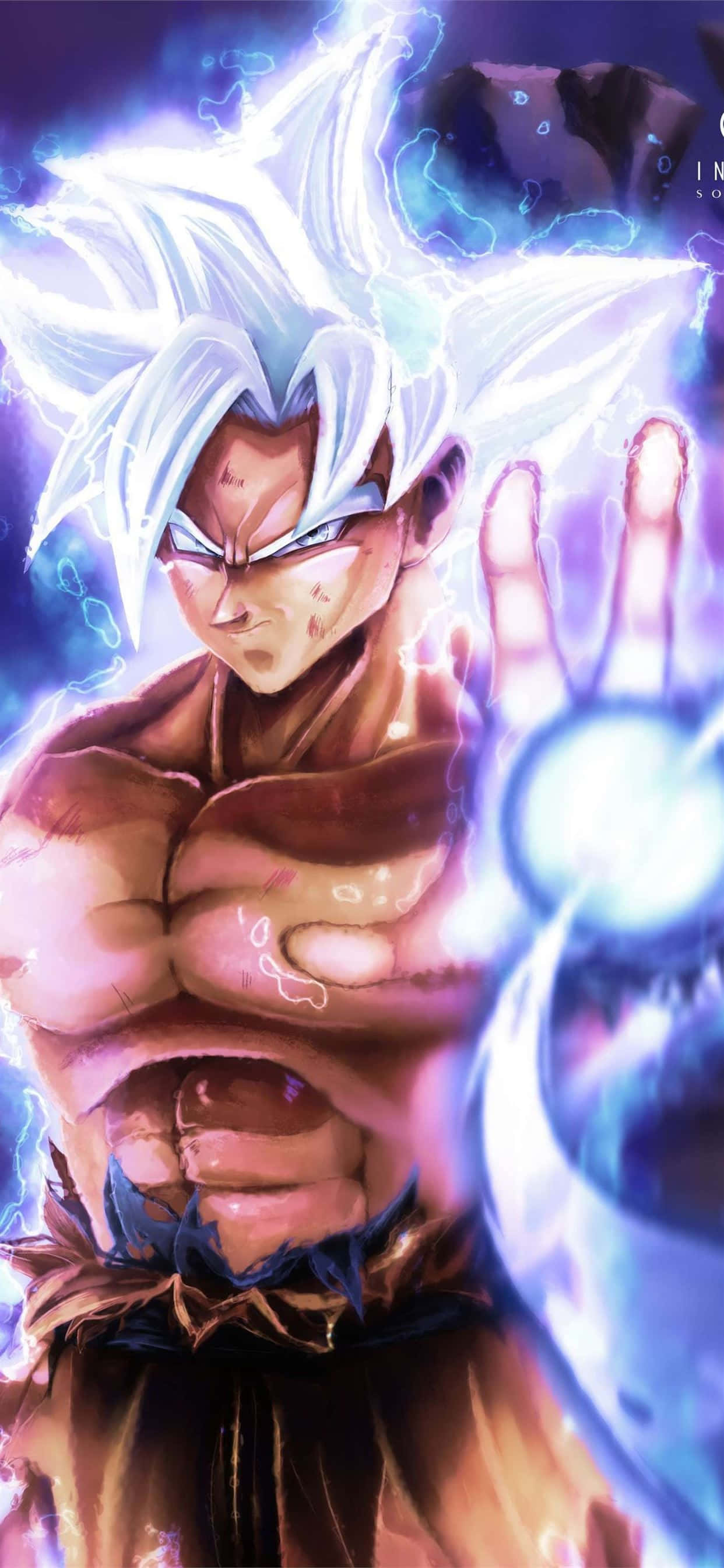 Dragon Ball Goku Ultra Instinct, spiky white hair, glowing blue energy, 2K Phone Wallpaper