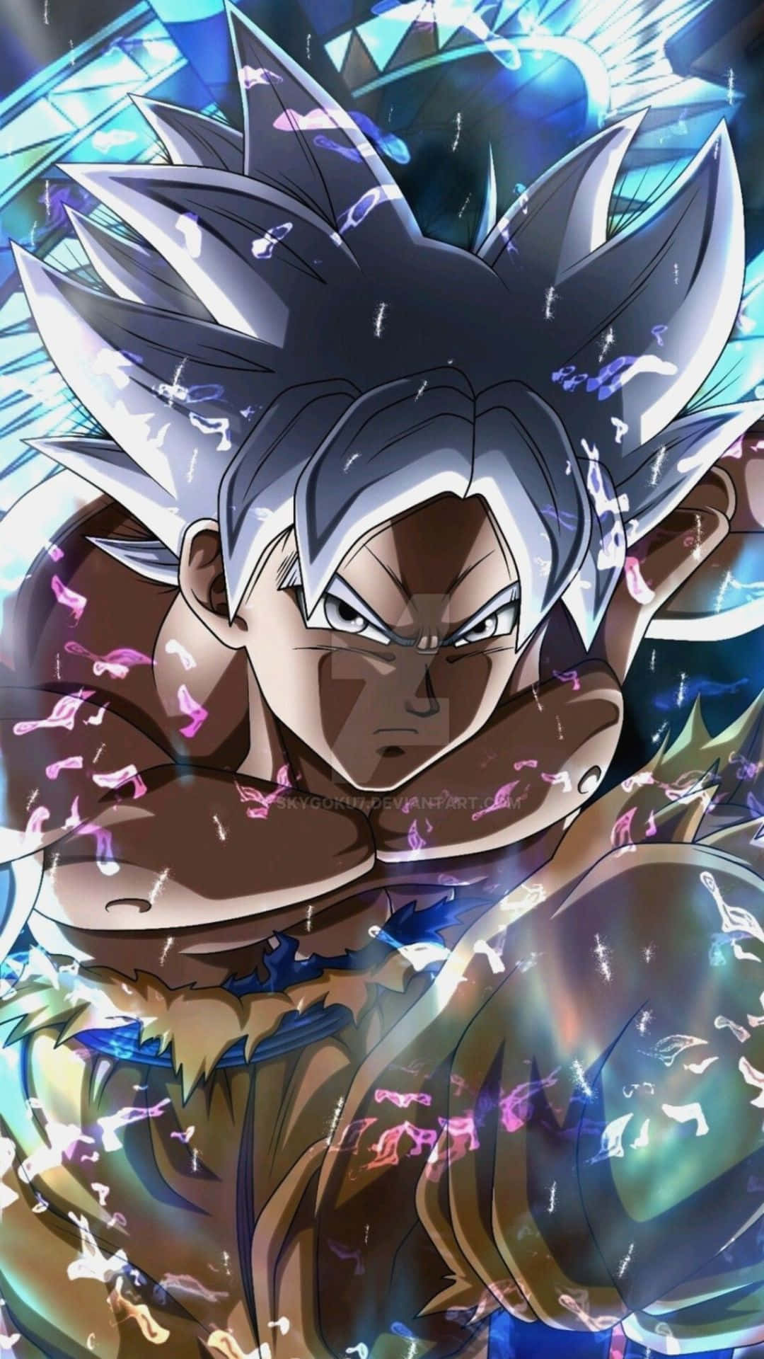 Dragon Ball Goku Ultra Instinct, spiky silver hair, intense eyes, Full HD Phone Wallpaper