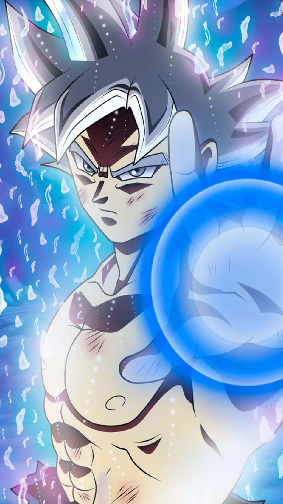 Dragon Ball Goku Ultra Instinct, spiky silver hair, glowing blue energy sphere, HD Phone Wallpaper