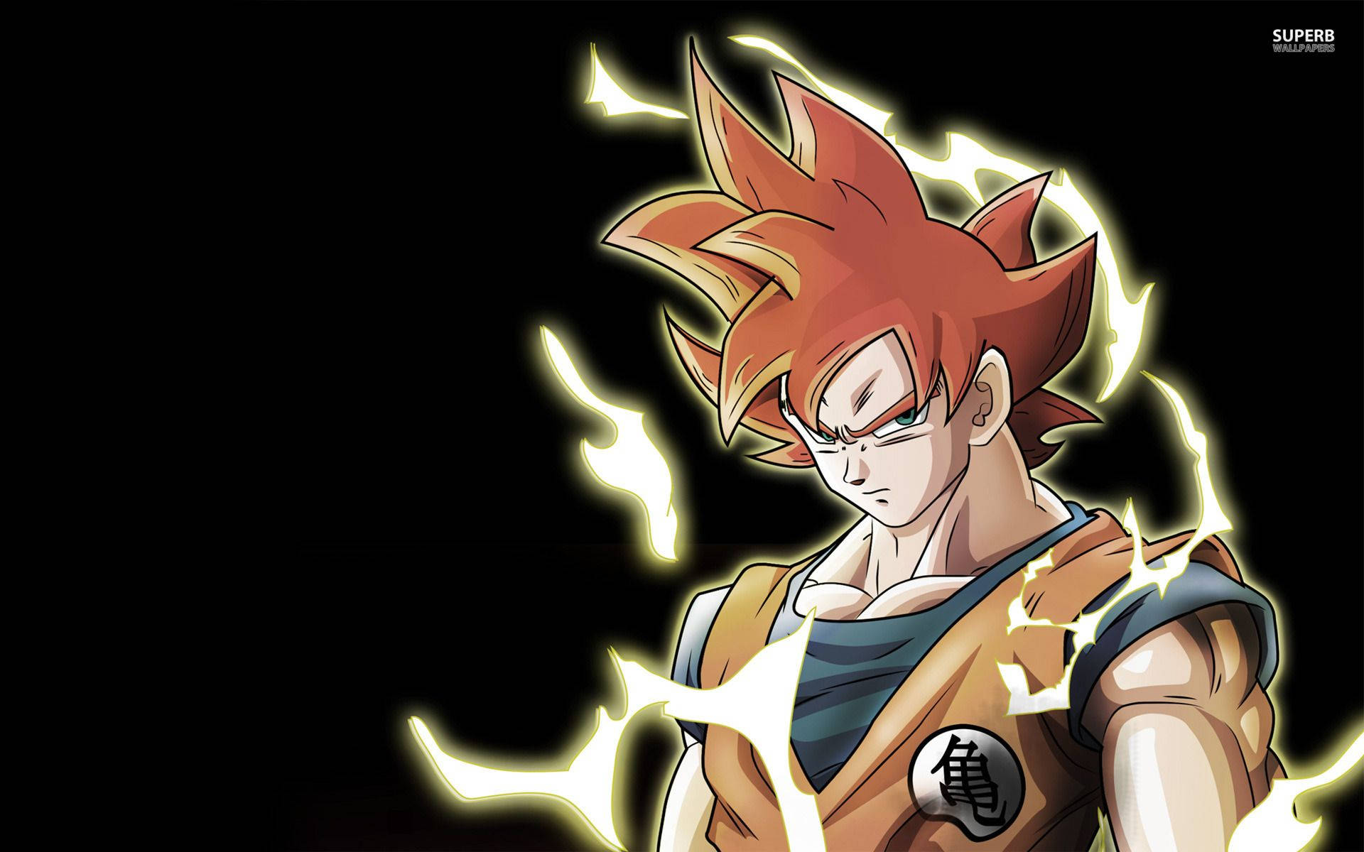 Dragon Ball Z Goku, spiky red hair, glowing yellow aura, Full HD Desktop Wallpaper