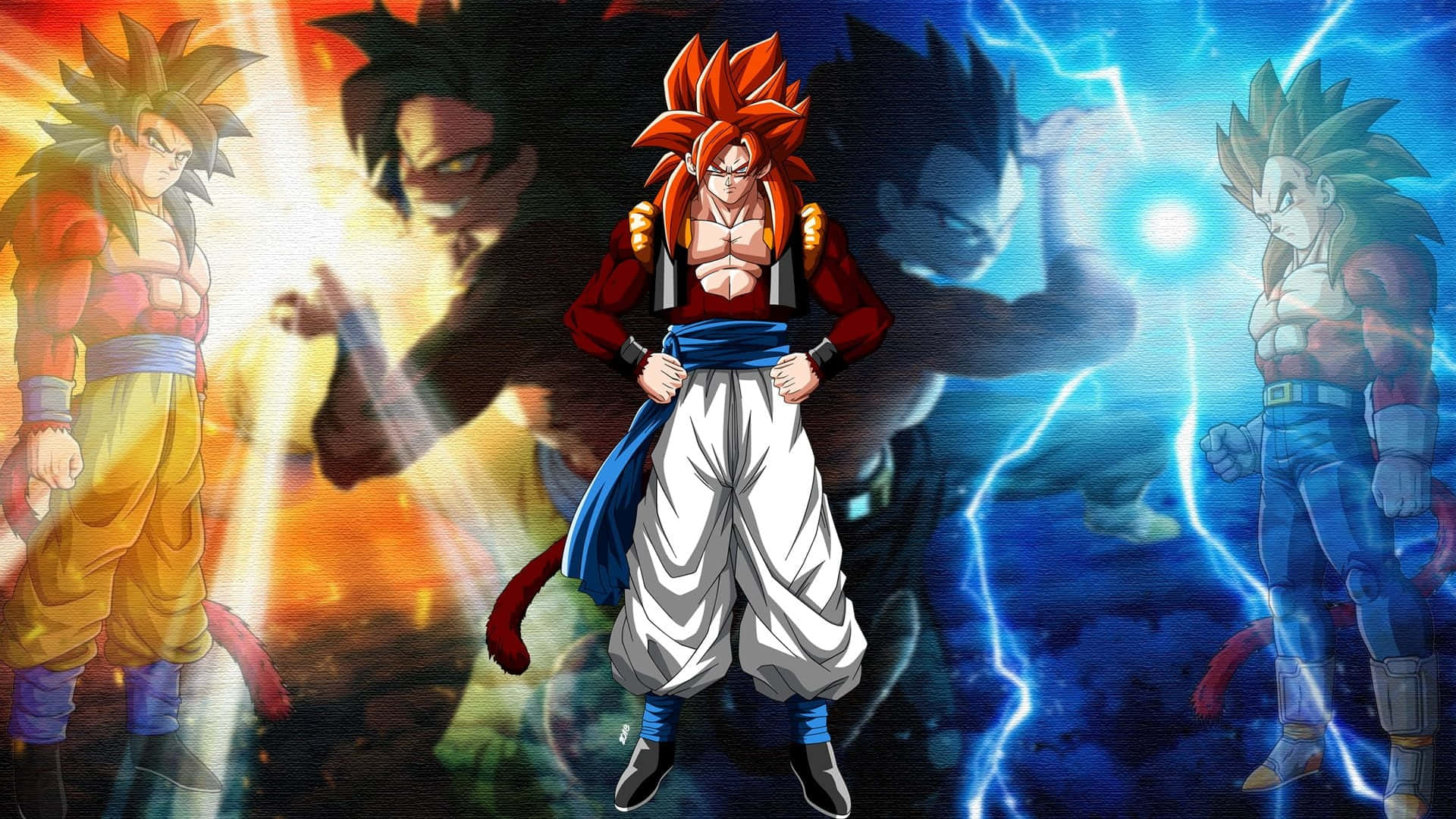 Dragon Ball GT, anime warriors, fiery backdrop, Full HD Desktop Wallpaper