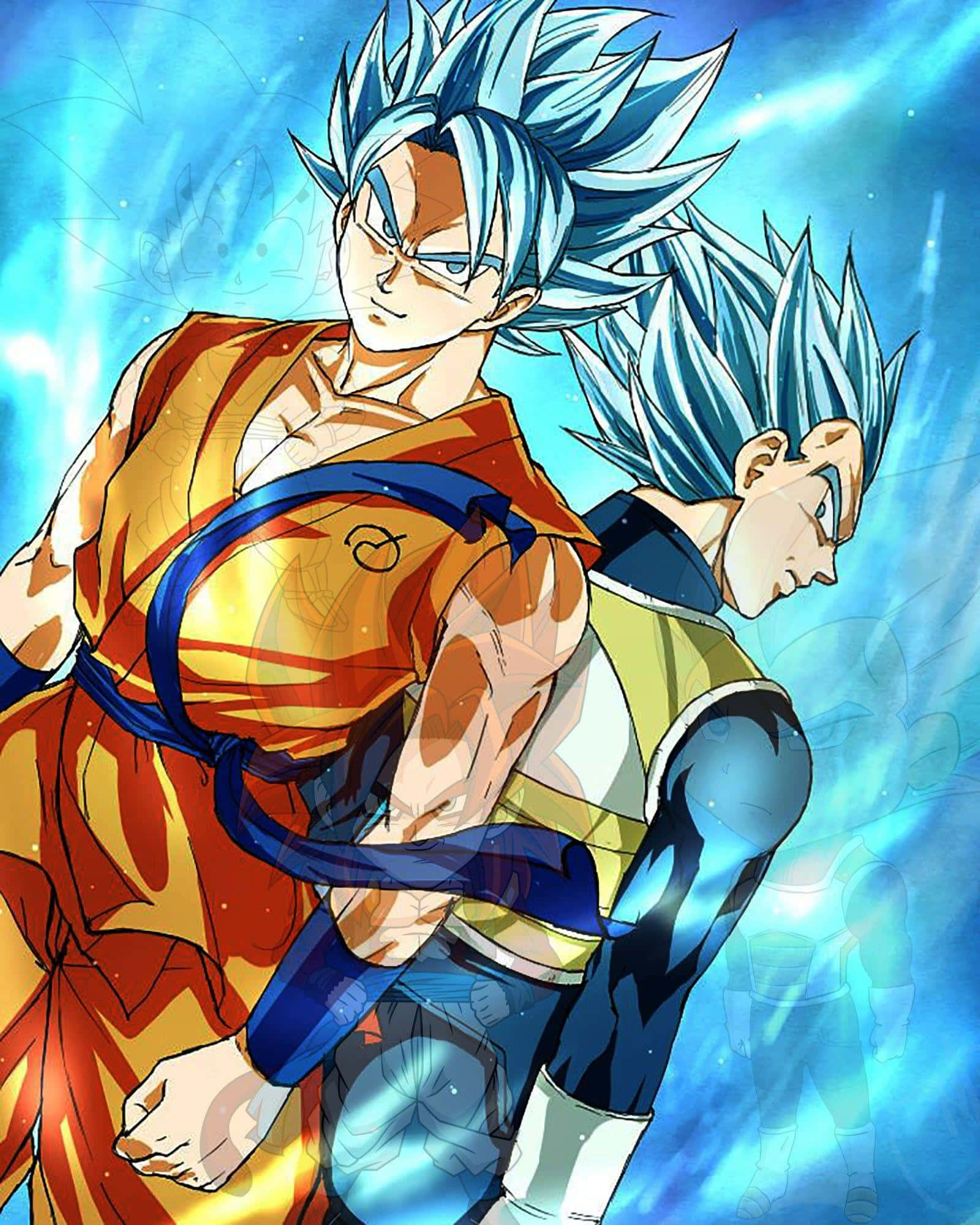 Dragon Ball Heroes, blue-haired anime warriors, orange and blue battle gear, Full HD Phone Wallpaper