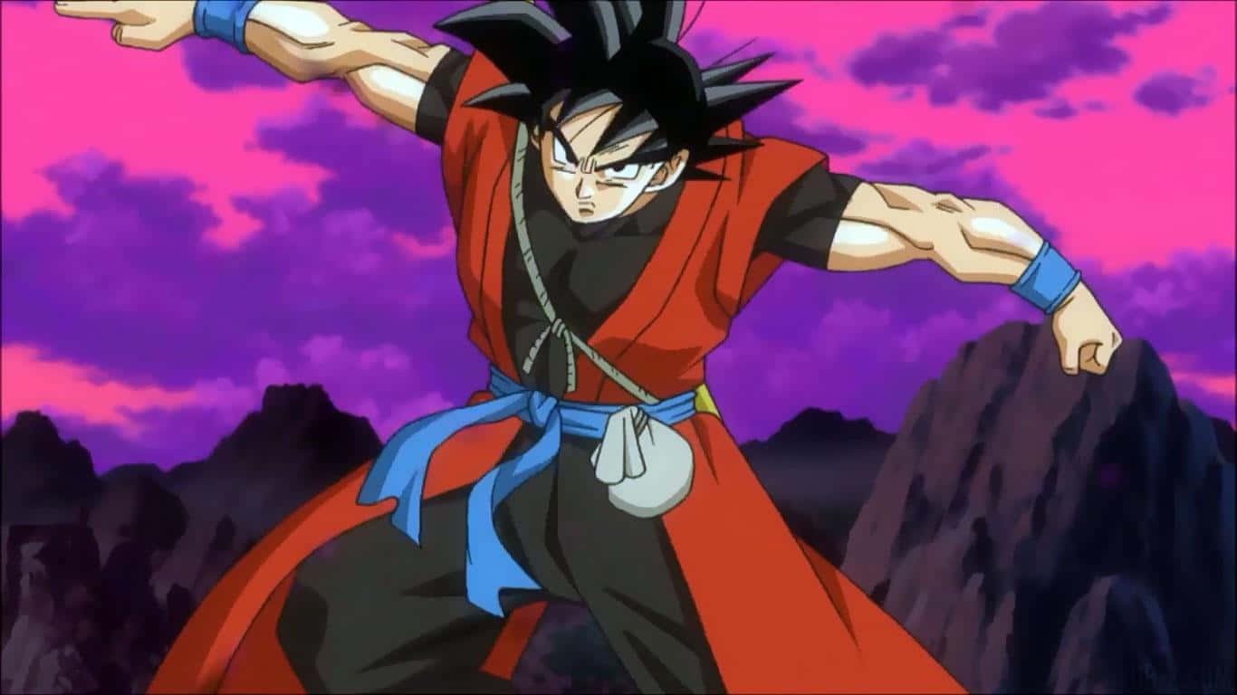 Dragon Ball Heroes, red gi, vibrant pink and purple sky, HD Desktop Wallpaper