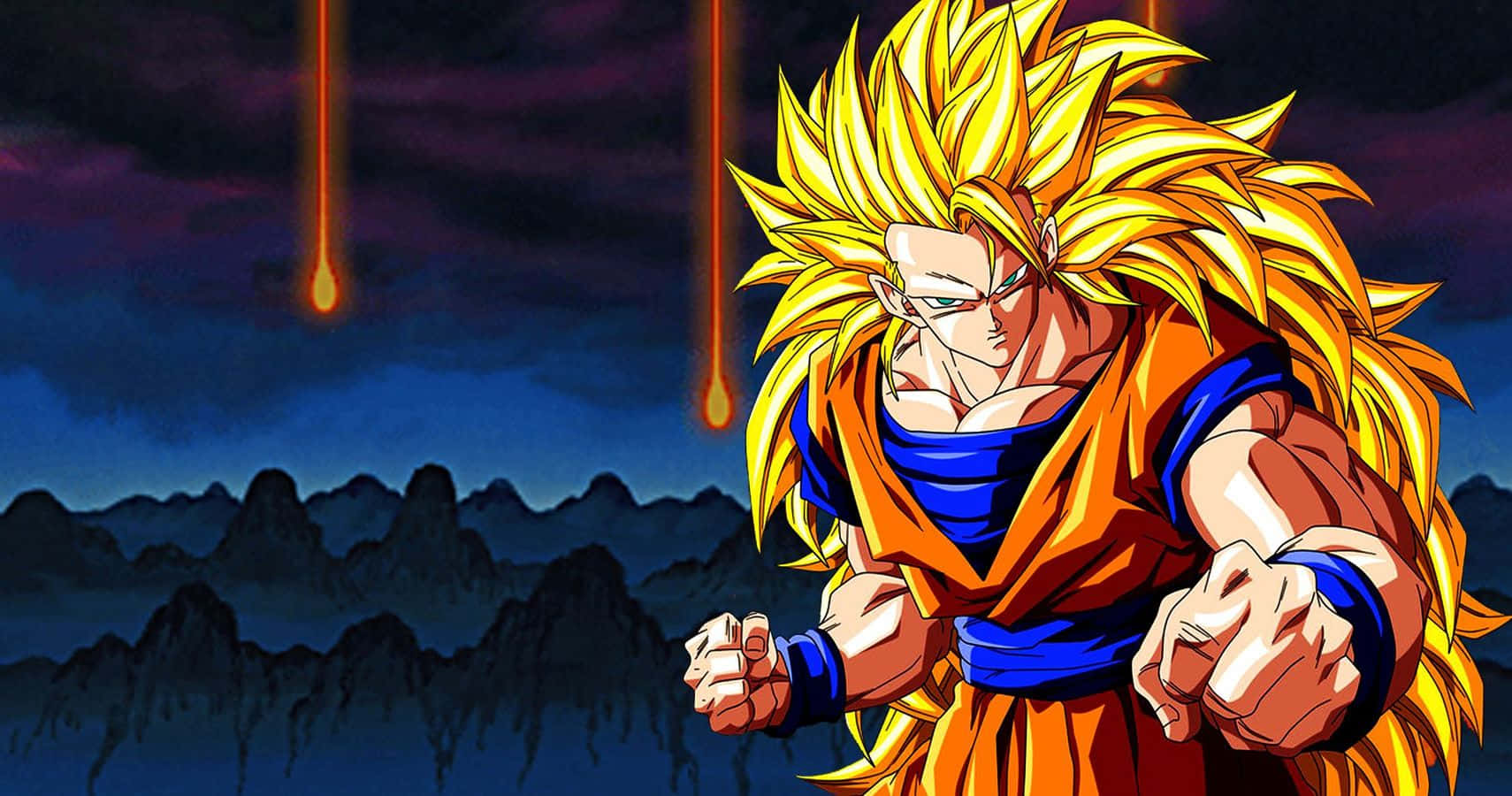 Dragon Ball, spiky golden hair, dark mountainous backdrop, HD Desktop Wallpaper