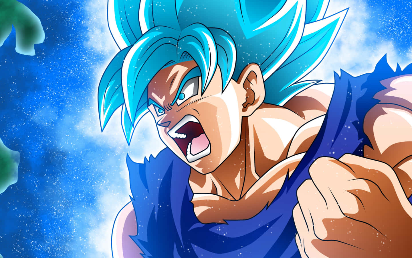 Dragon Ball Landscape, blue-haired anime warrior, cosmic starry sky, HD Desktop Wallpaper