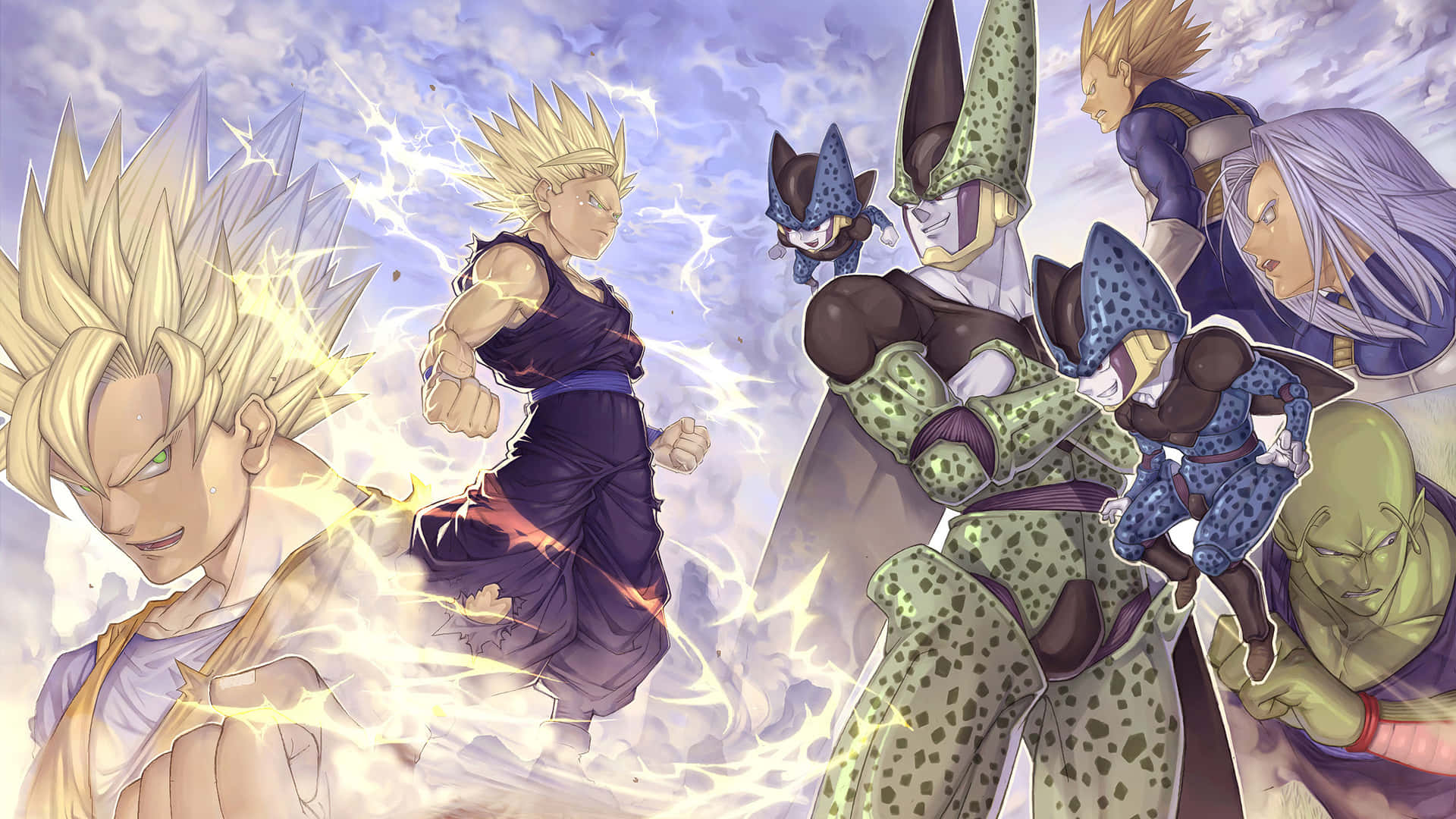 Dragon Ball Landscape, Anime warriors, dynamic battle scene, Full HD Desktop Wallpaper