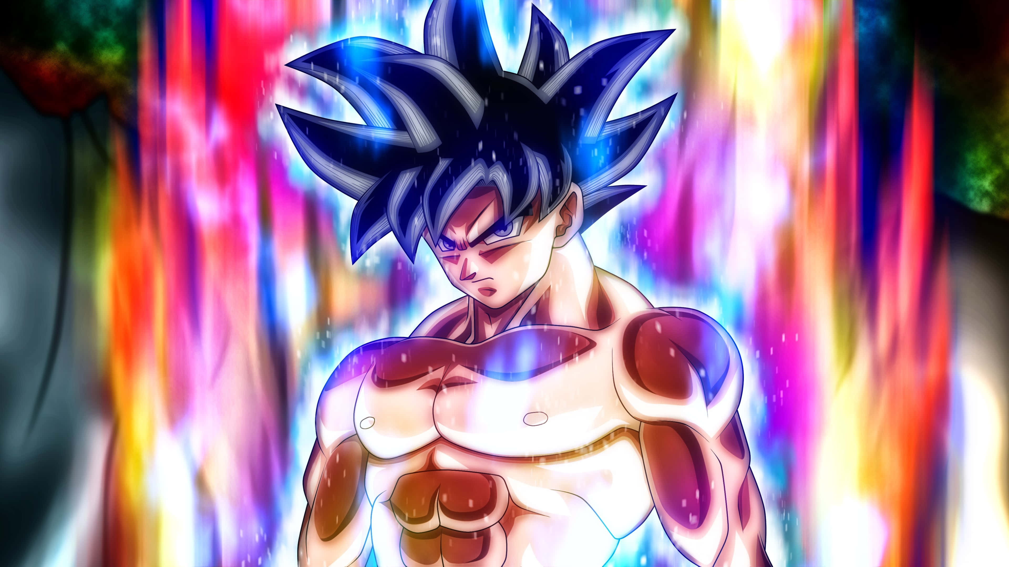 Dragon Ball Landscape, spiky blue hair, glowing aura, 4K Desktop Wallpaper