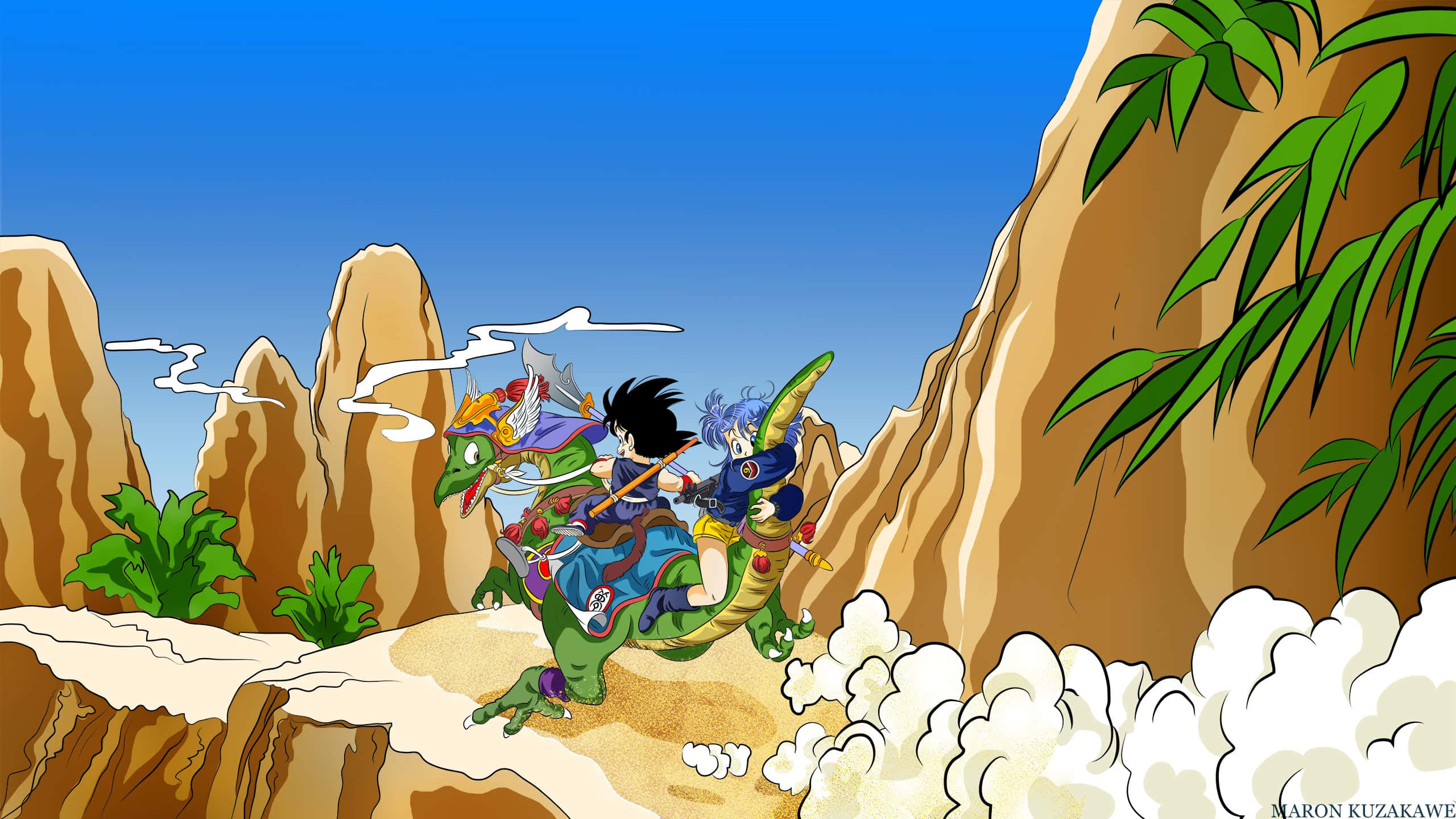 Dragon Ball, green dragon, rocky canyon, 2K Desktop Wallpaper