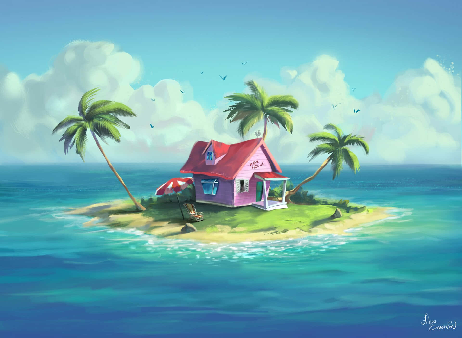 Dragon Ball Landscape, tropical island, turquoise waters, Full HD Desktop Wallpaper