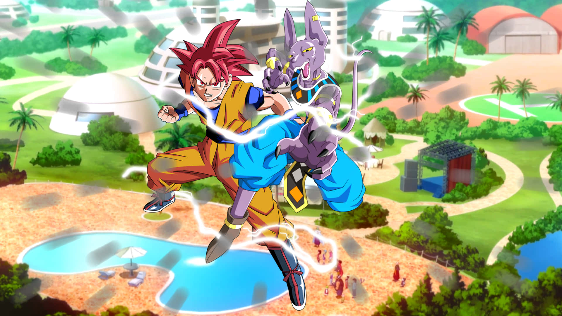 Dragon Ball Landscape, anime characters, battle mid-air, Full HD Desktop Wallpaper