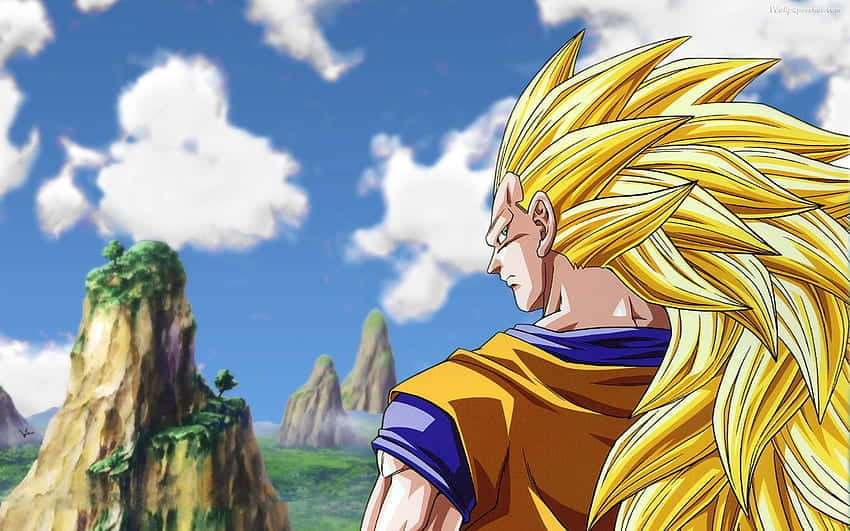 Dragon Ball Landscape, spiky golden hair, bright blue sky, SD Desktop Wallpaper