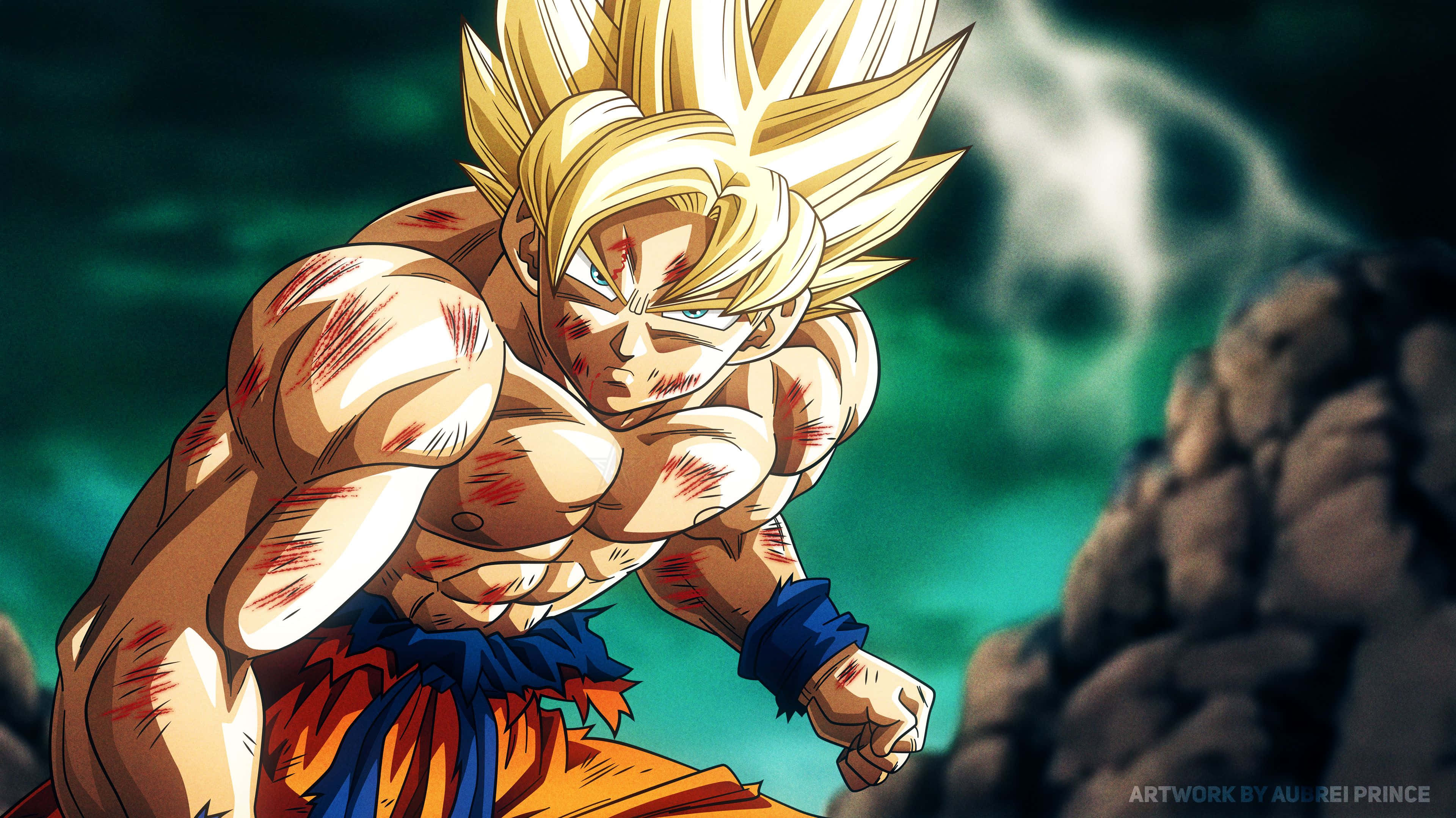 Dragon Ball Landscape, anime warrior, spiky blonde hair, 4K Desktop Wallpaper