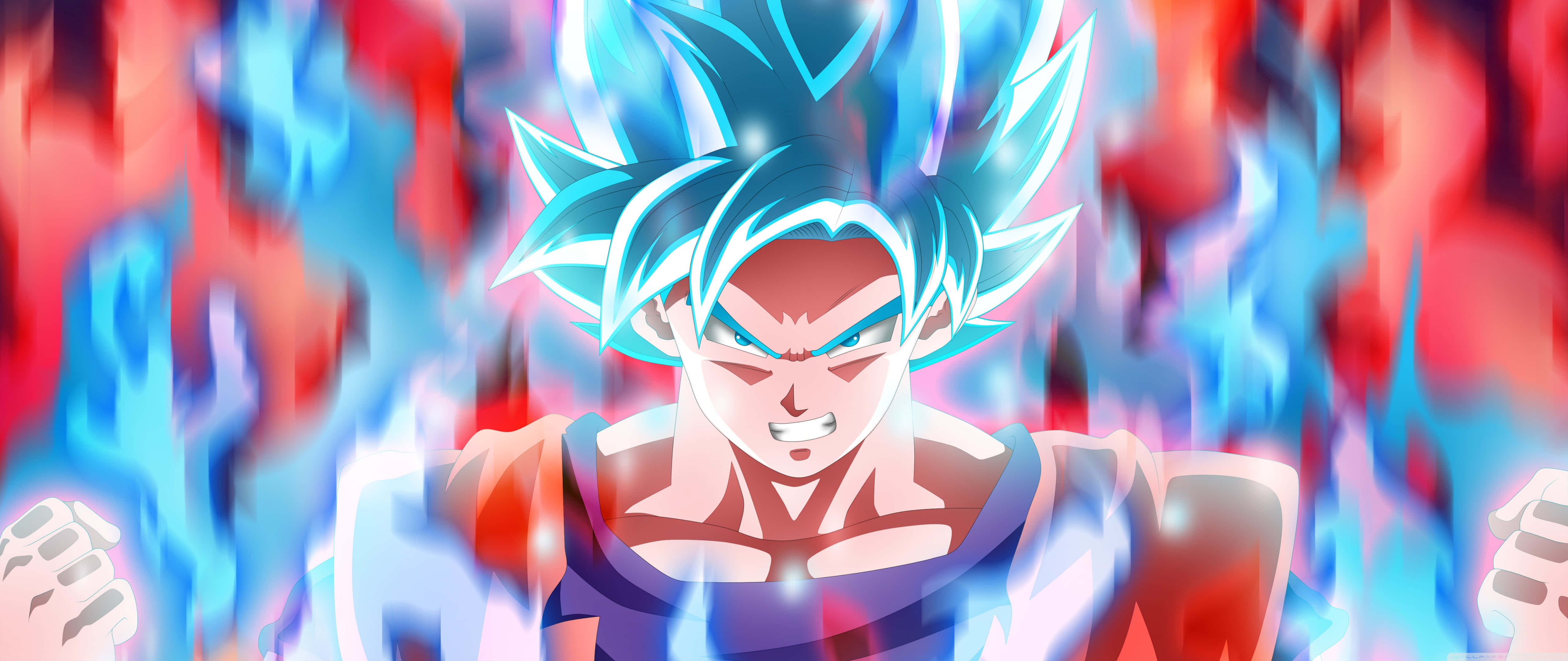 Dragon Ball Landscape, spiky blue hair, glowing aura, 5K Desktop Wallpaper