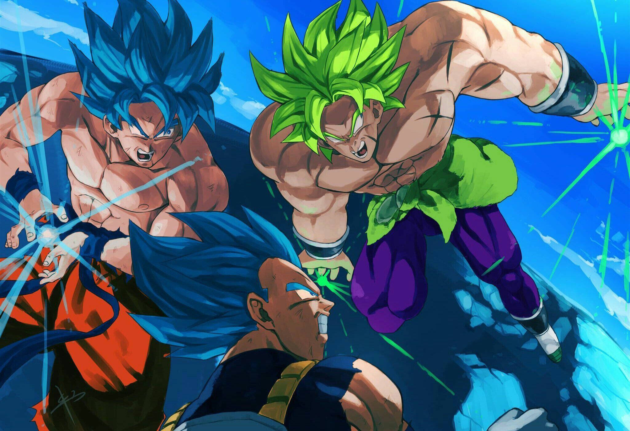Dragon Ball Super Broly, Saiyan battle, spiky blue and green hair, Full HD Desktop Wallpaper