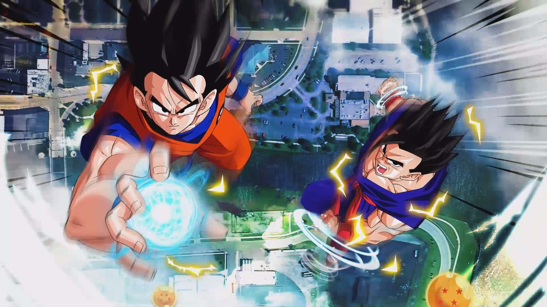 Dragon Ball Super Games, anime warriors, cityscape, Full HD Desktop Wallpaper