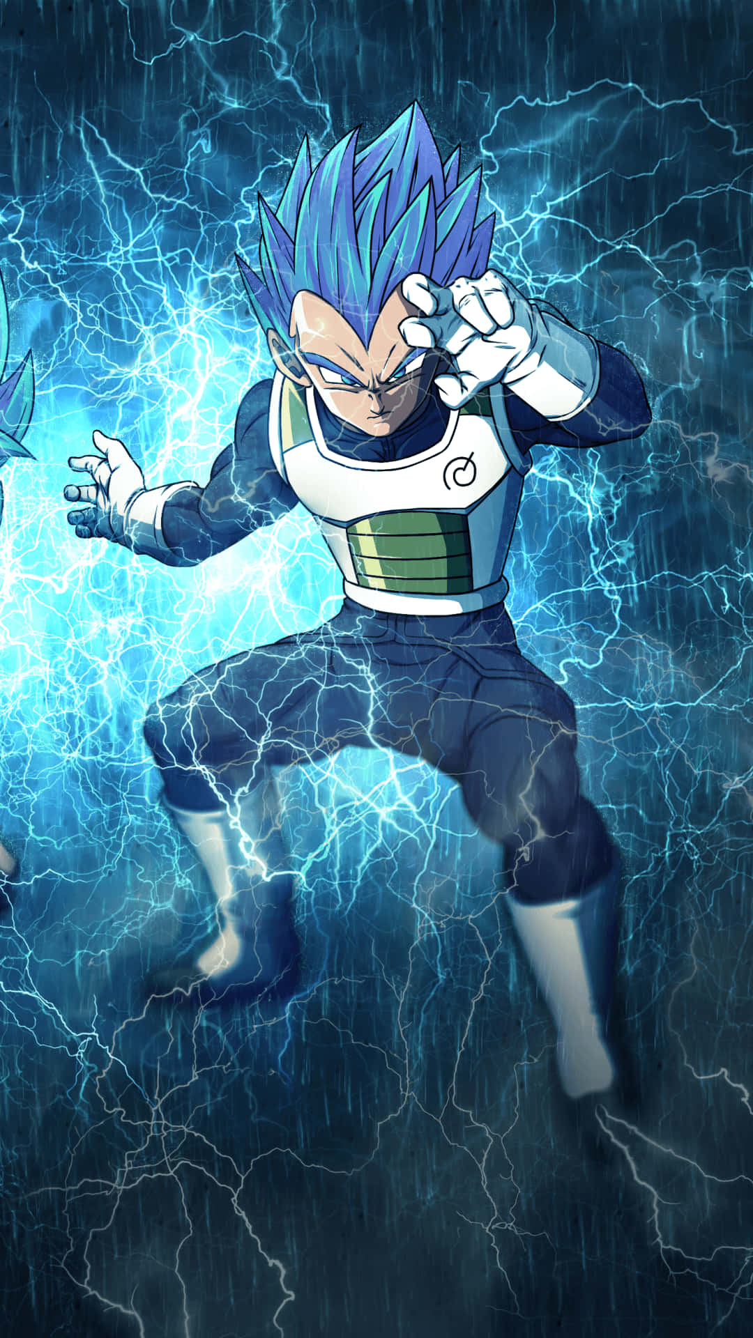 Dragon Ball Super, blue-haired anime warrior, white and green suit, Full HD Phone Wallpaper