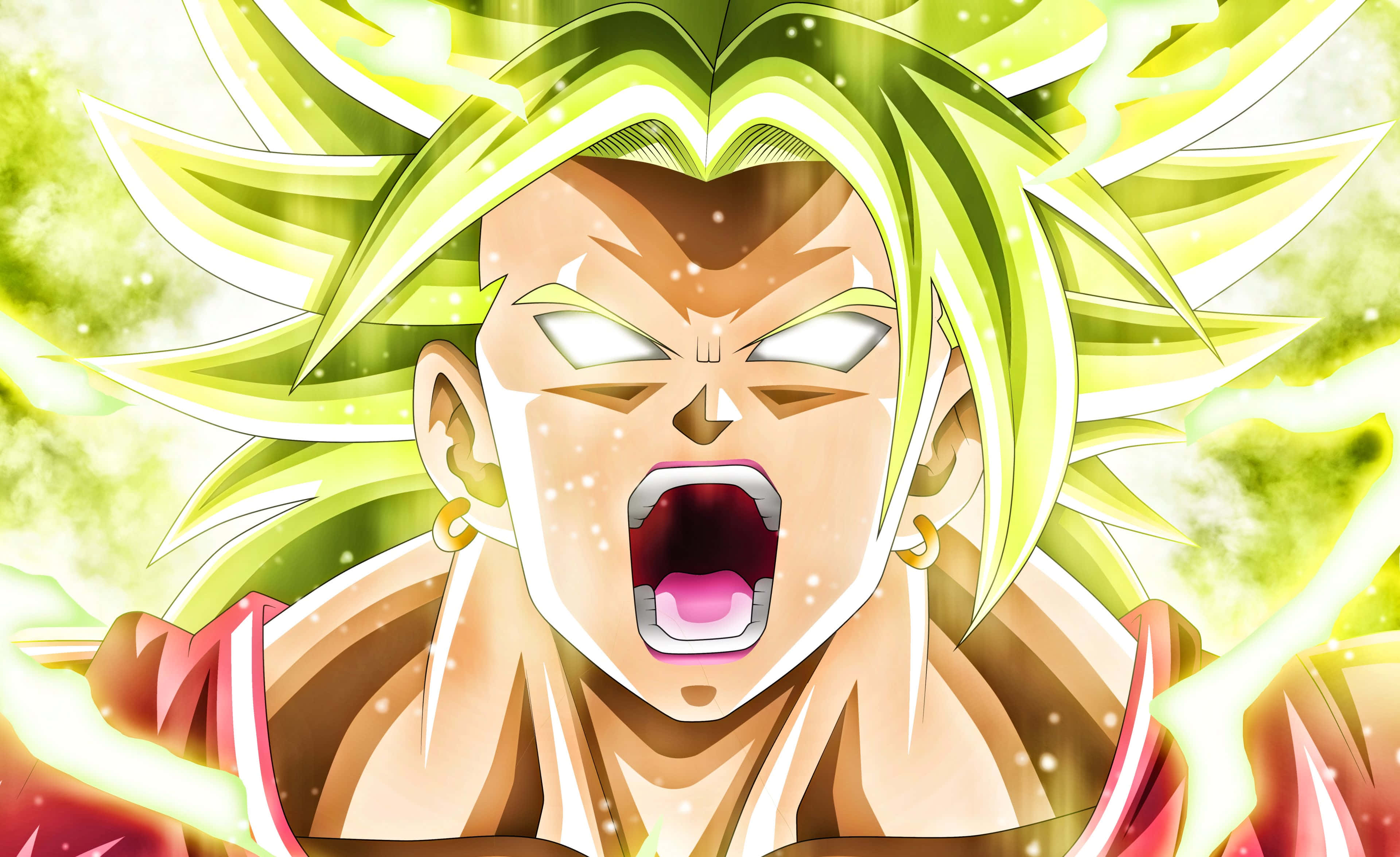 Dragon Ball Super Universe 6, spiky green hair, roars fiercely, 4K Desktop Wallpaper