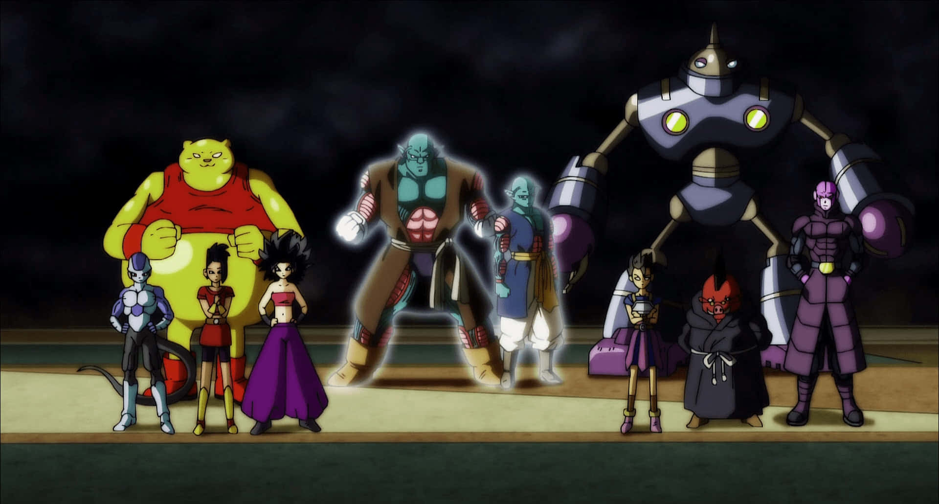 Dragon Ball Super Universe 6, anime characters, giant yellow cat, Full HD Desktop Wallpaper
