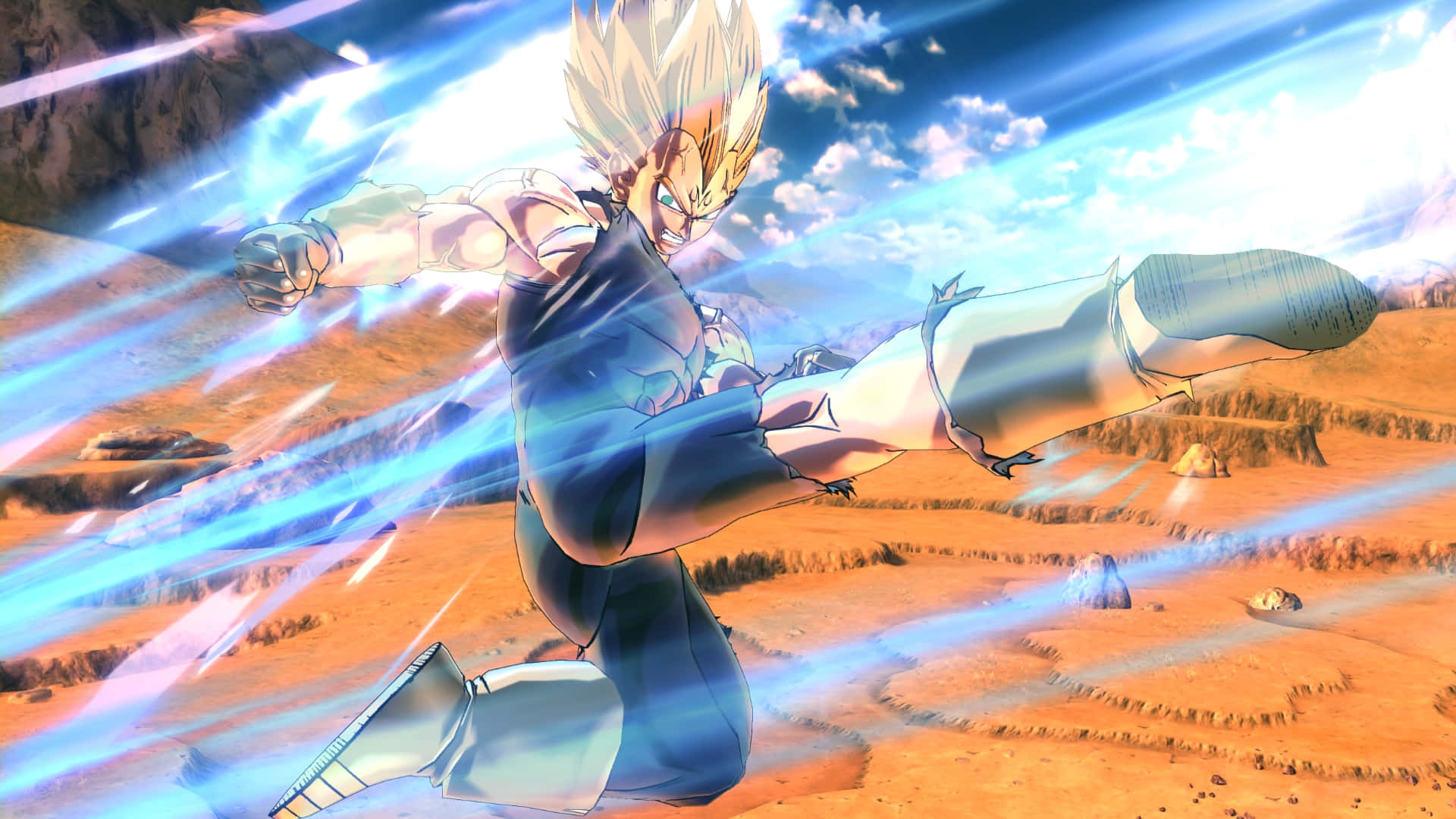 Dragon Ball Xenoverse 2, spiky-haired anime warrior, blue armor, Full HD Desktop Wallpaper