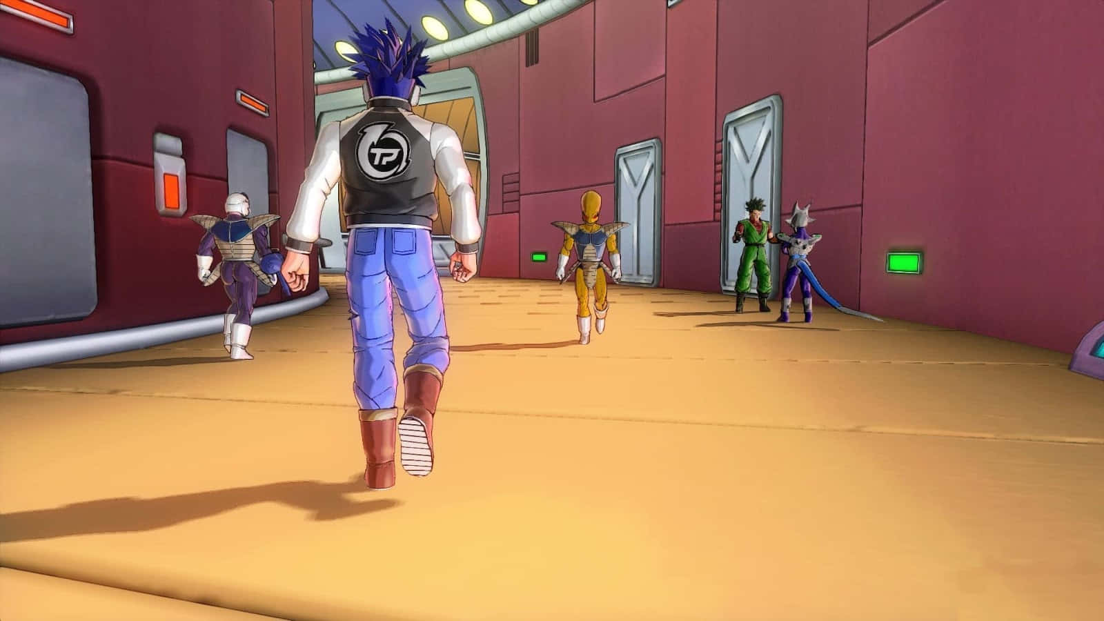 Dragon Ball Xenoverse 2, futuristic sci-fi corridor, glowing panels, HD Desktop Wallpaper