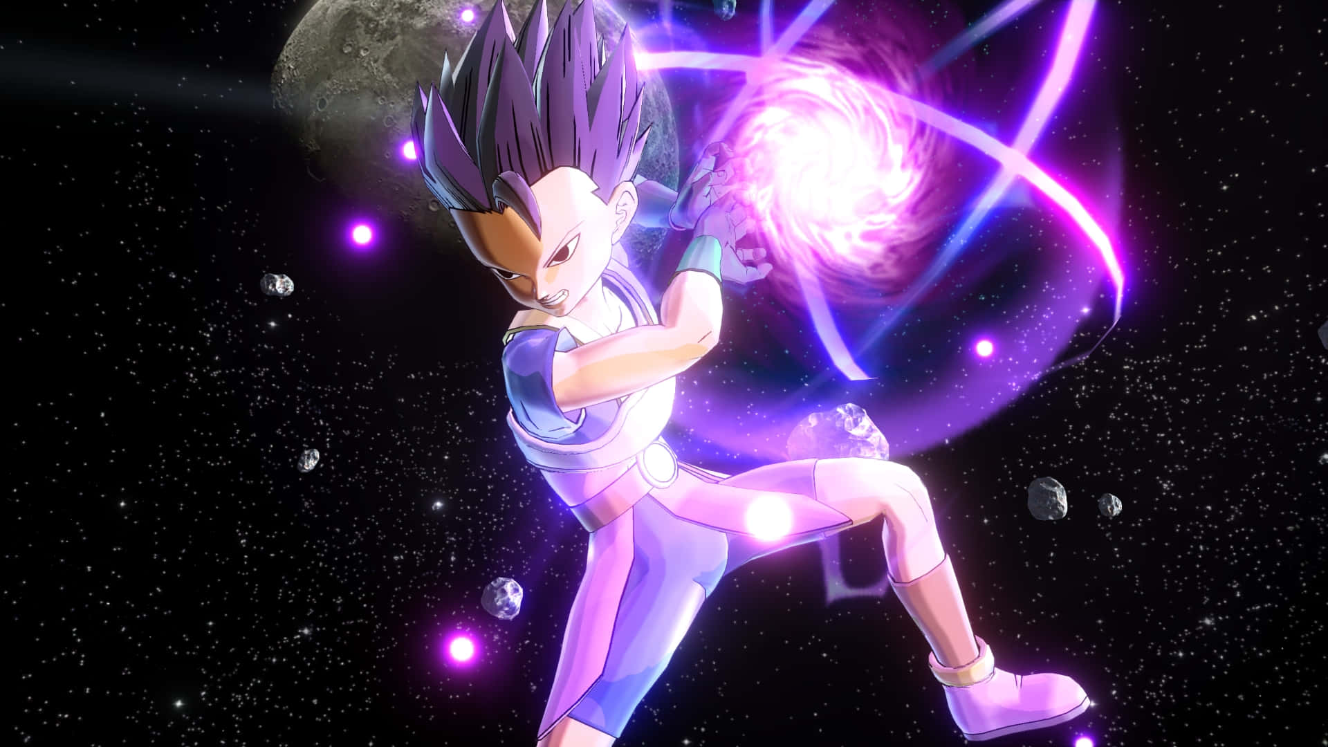 Dragon Ball Xenoverse 2, spiky-haired anime warrior, purple and blue suit, Full HD Desktop Wallpaper