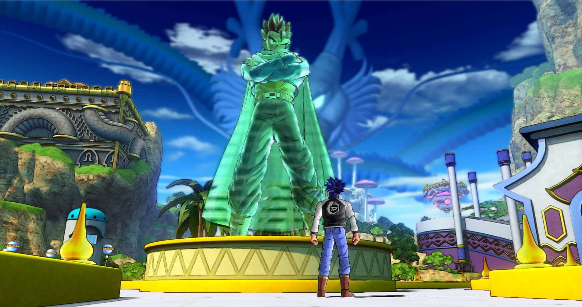 Dragon Ball Xenoverse 2, green statue, dragon-like warrior, HD Desktop Wallpaper