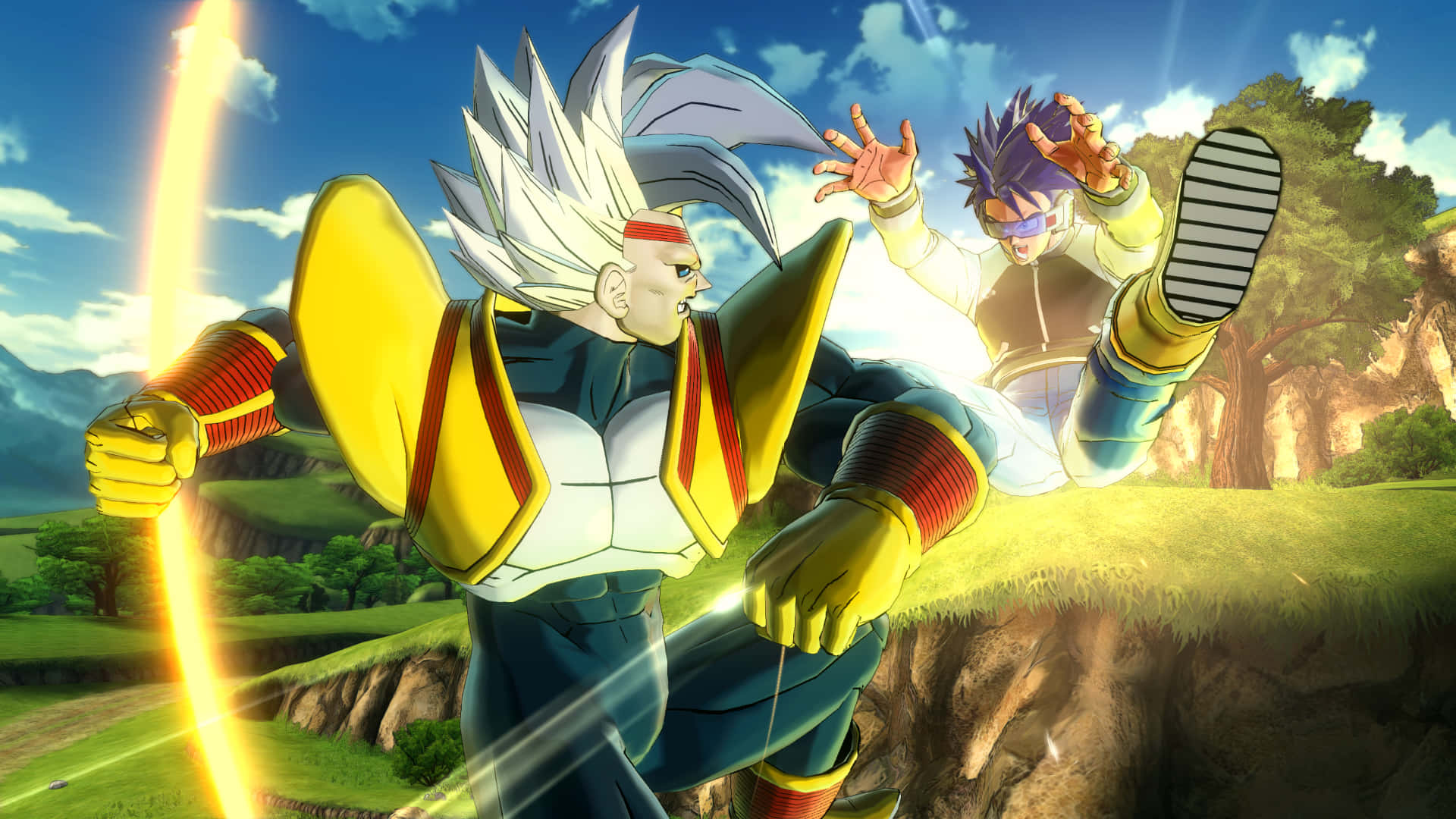 Dragon Ball Xenoverse 2, golden energy blast, grassy field, Full HD Desktop Wallpaper