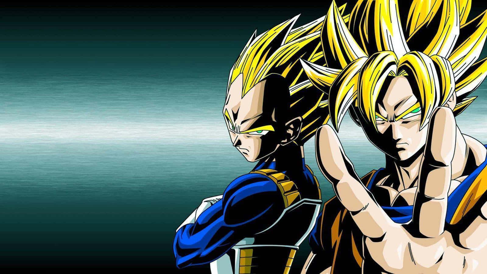 Dragon Ball Xenoverse, spiky golden hair, teal gradient background, HD Desktop Wallpaper