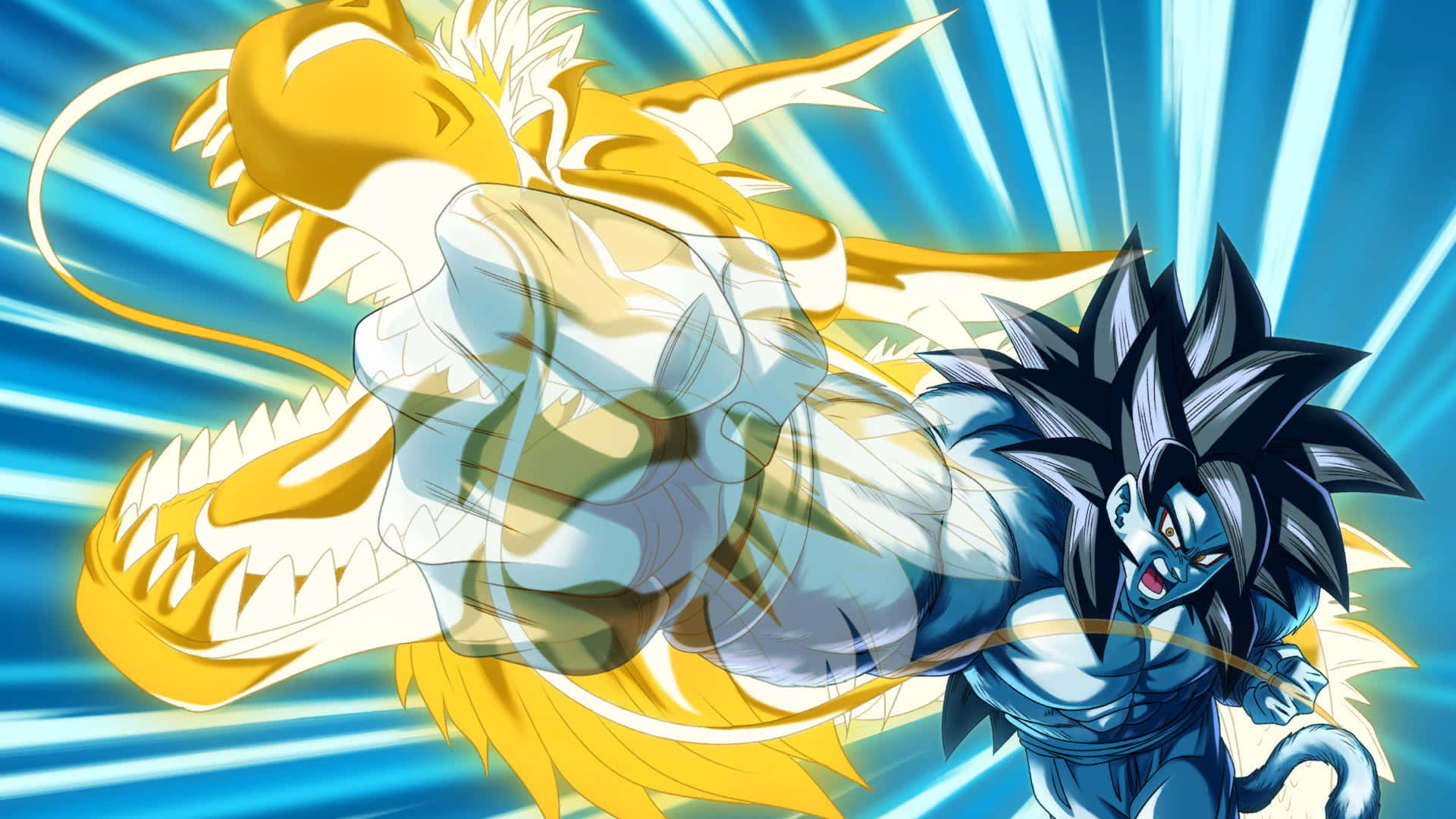 Dragon Ball Xenoverse, blue-haired anime warrior, golden dragon, Full HD Desktop Wallpaper