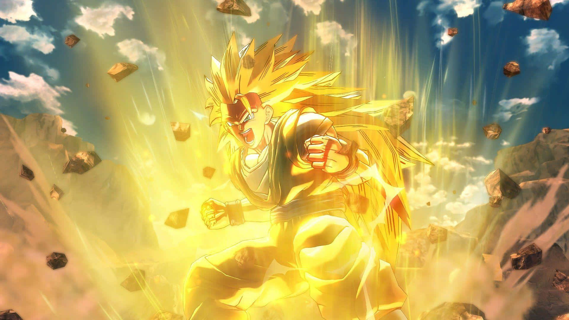 Dragon Ball Xenoverse, golden-haired anime warrior, dramatic sky, Full HD Desktop Wallpaper