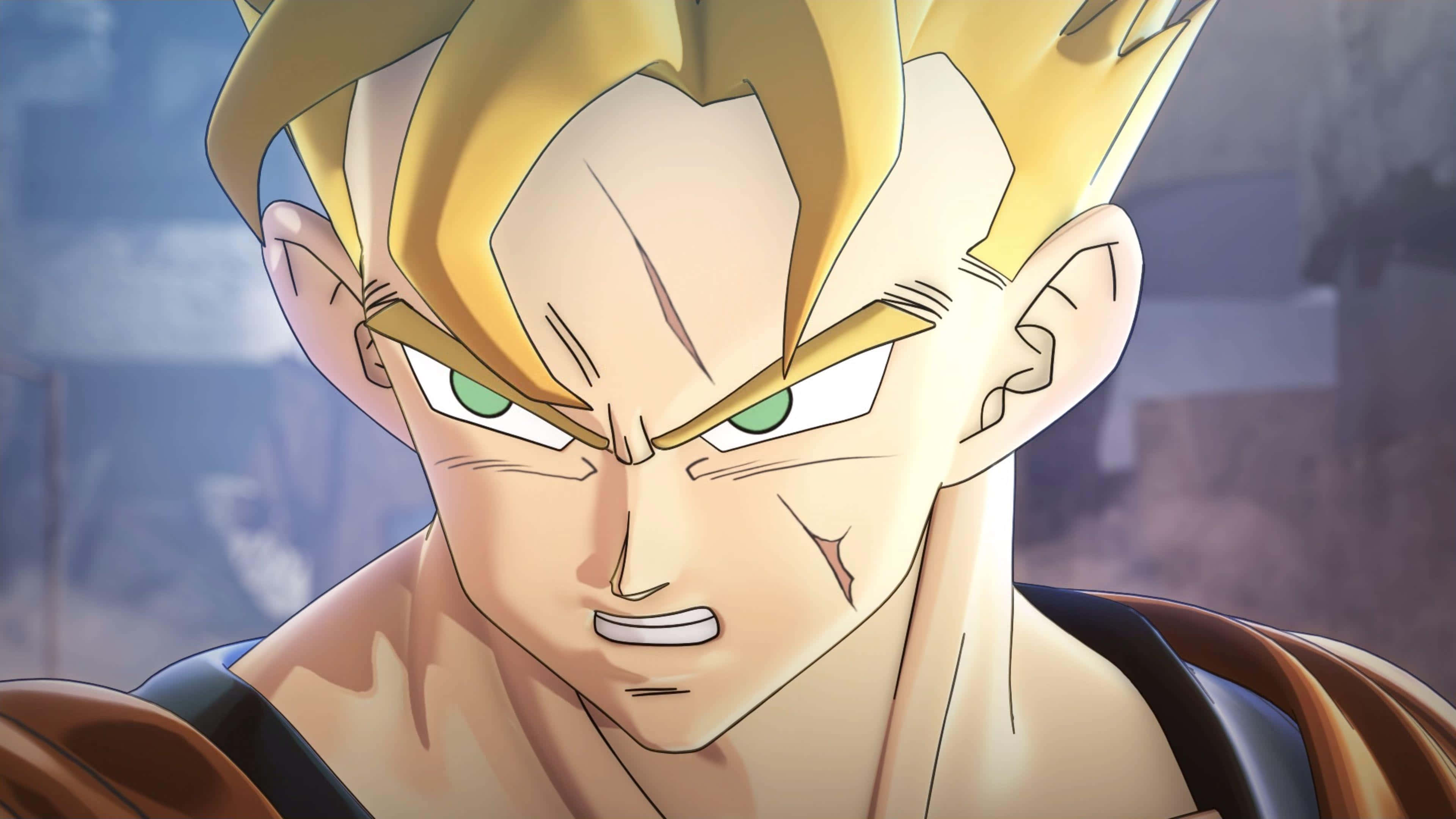 Dragon Ball Xenoverse, spiky golden hair, green eyes, 4K Desktop Wallpaper