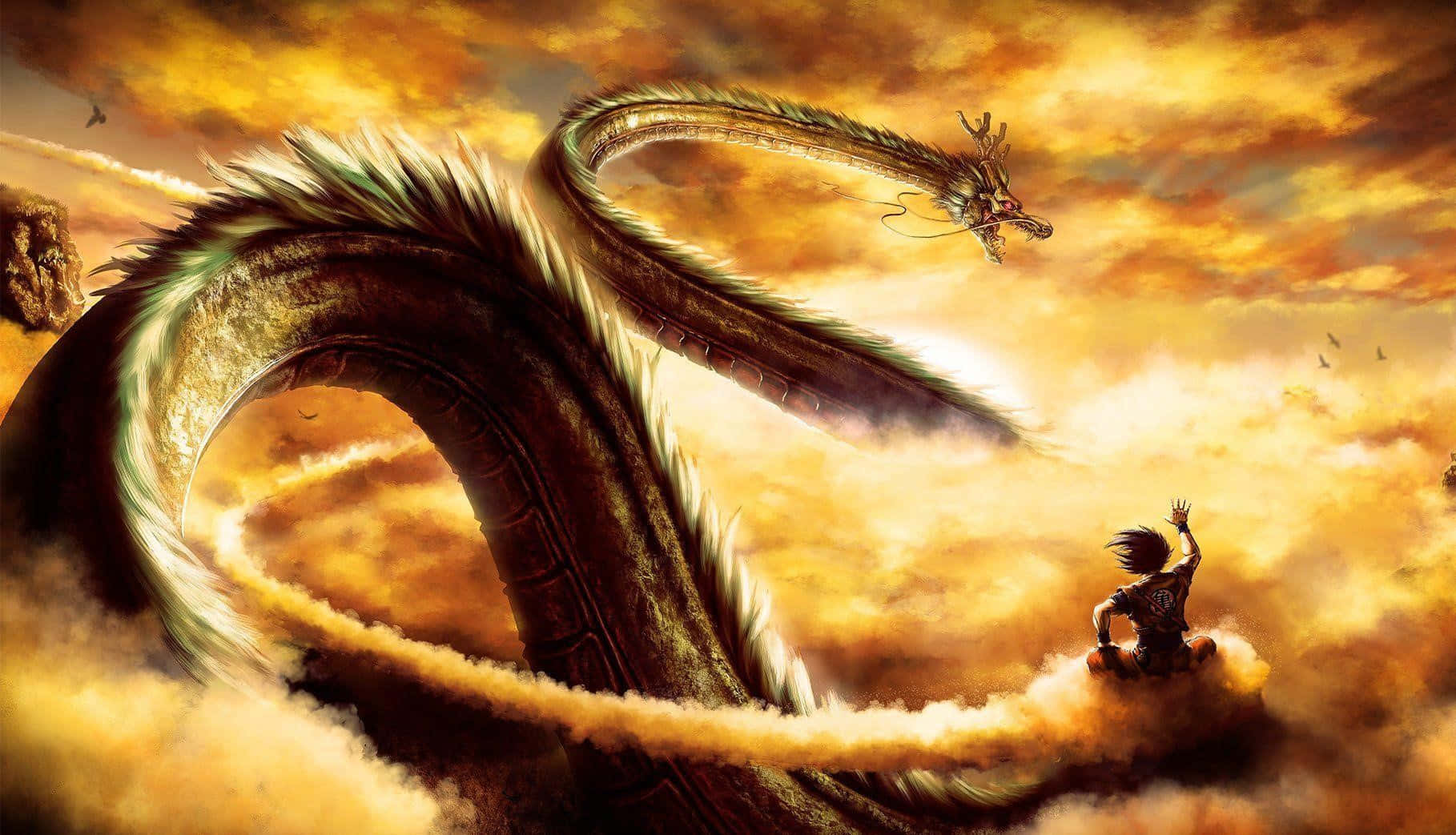 Dragon Ball Xenoverse, golden dragon, fiery orange sunset, HD Desktop Wallpaper