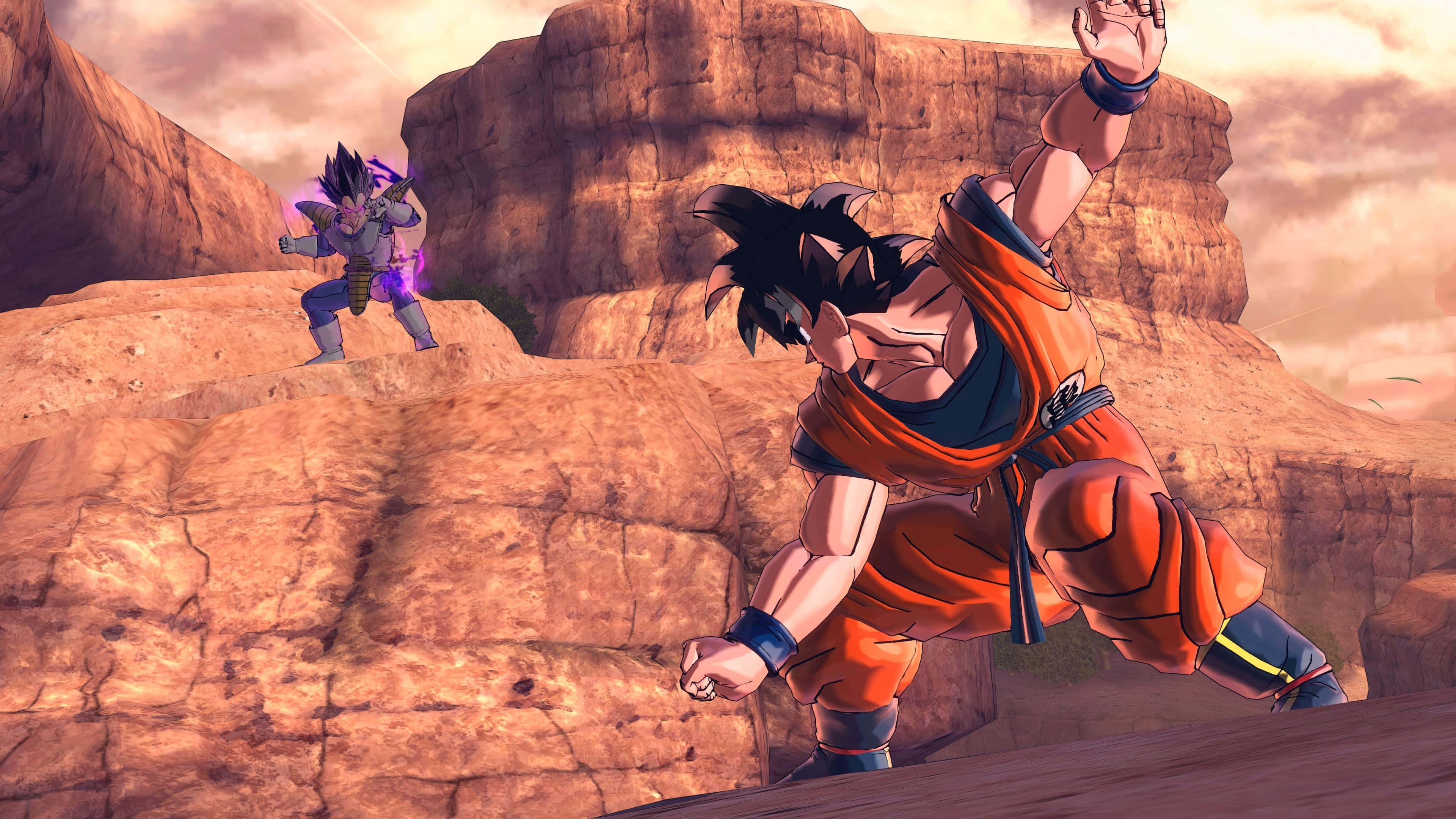 Dragon Ball Xenoverse, rocky cliffside, warm sunset sky, 4K Desktop Wallpaper