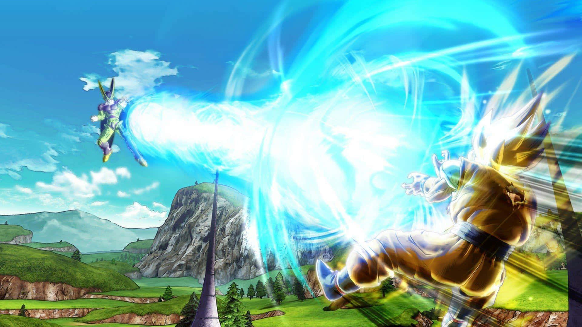 Dragon Ball Xenoverse, blue energy blasts, vibrant green valley, Full HD Desktop Wallpaper