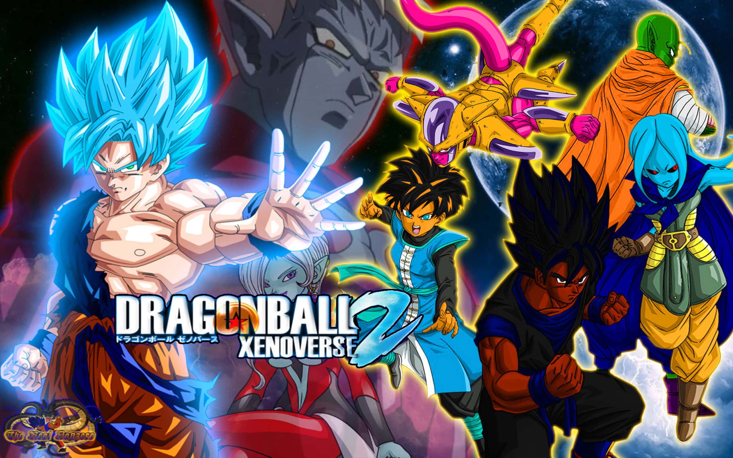 Dragon Ball Xenoverse 2, cosmic backdrop, glowing energy effects, 2K Desktop Wallpaper