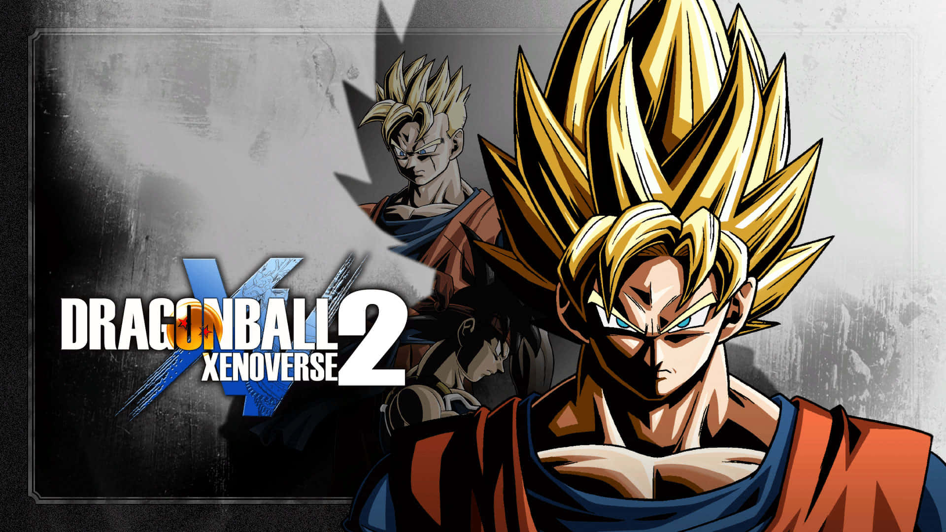 Dragon Ball Xenoverse 2, golden-haired Super Saiyan Goku, gritty gray background, Full HD Desktop Wallpaper