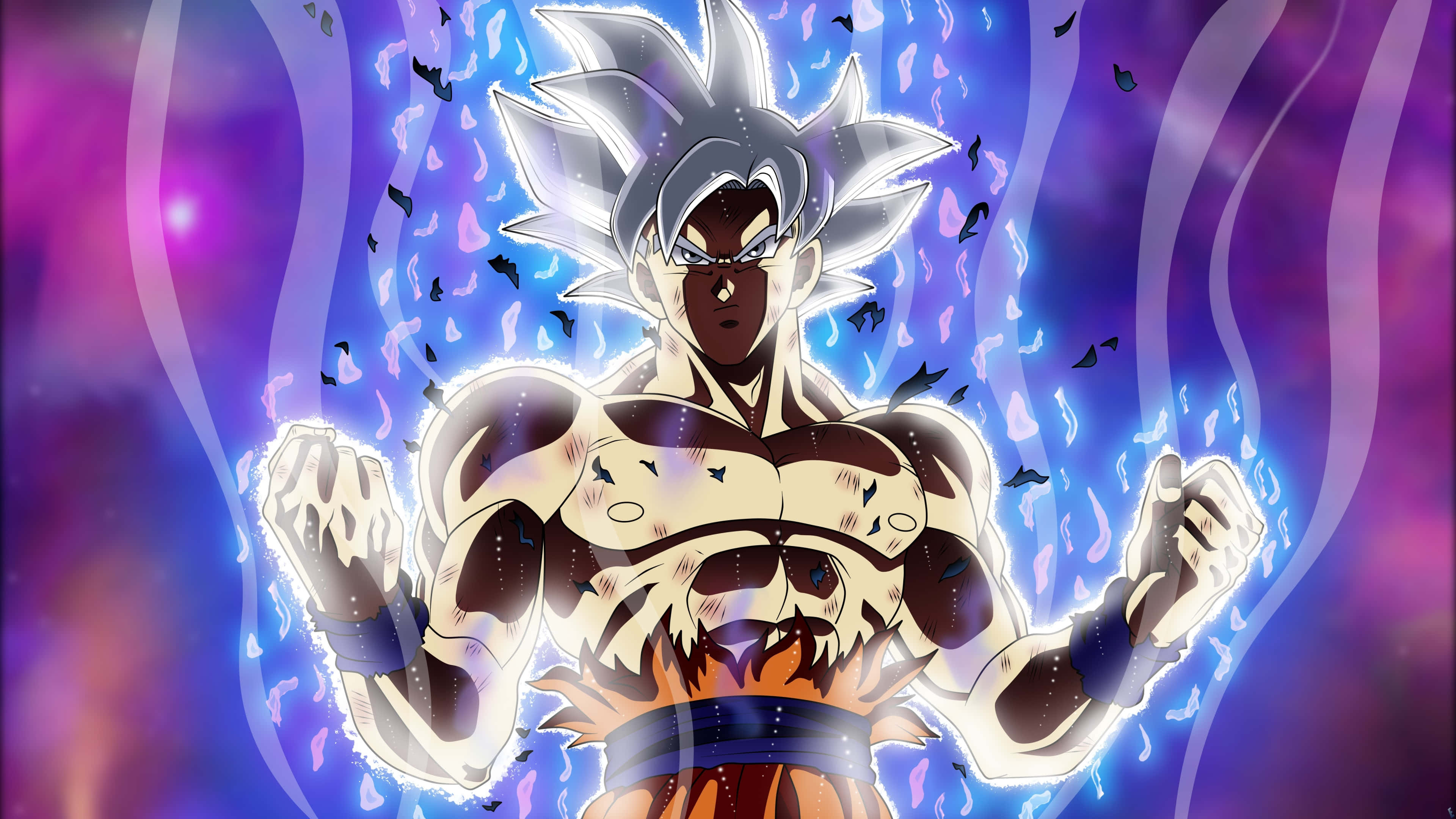 Dragon Ball Z 4K PC, spiky silver hair, glowing aura, 4K Desktop Wallpaper