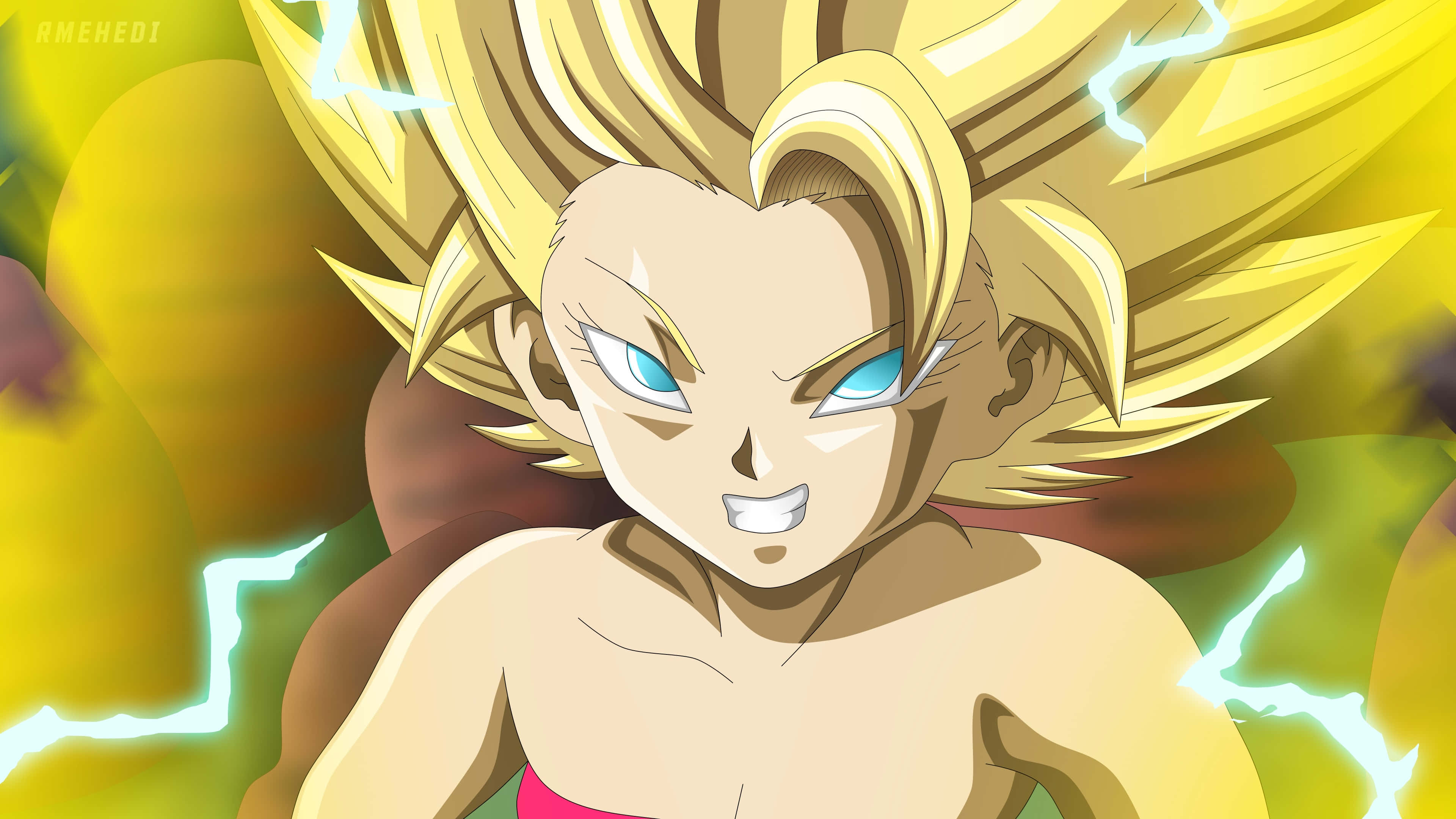Dragon Ball Z 4K PC, spiky golden hair, glowing blue eyes, 4K Desktop Wallpaper