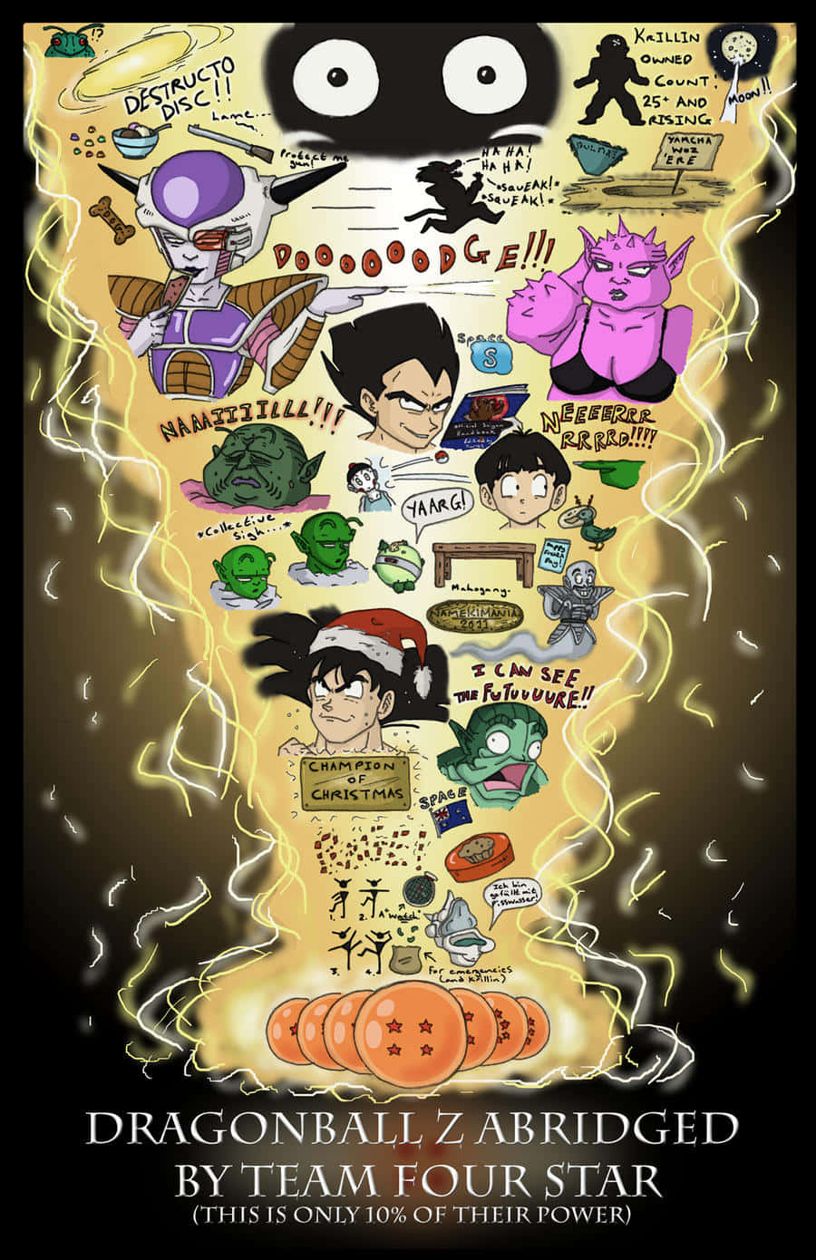 Dragon Ball Z Abridged, glowing yellow energy storm, comic text, HD Phone Wallpaper