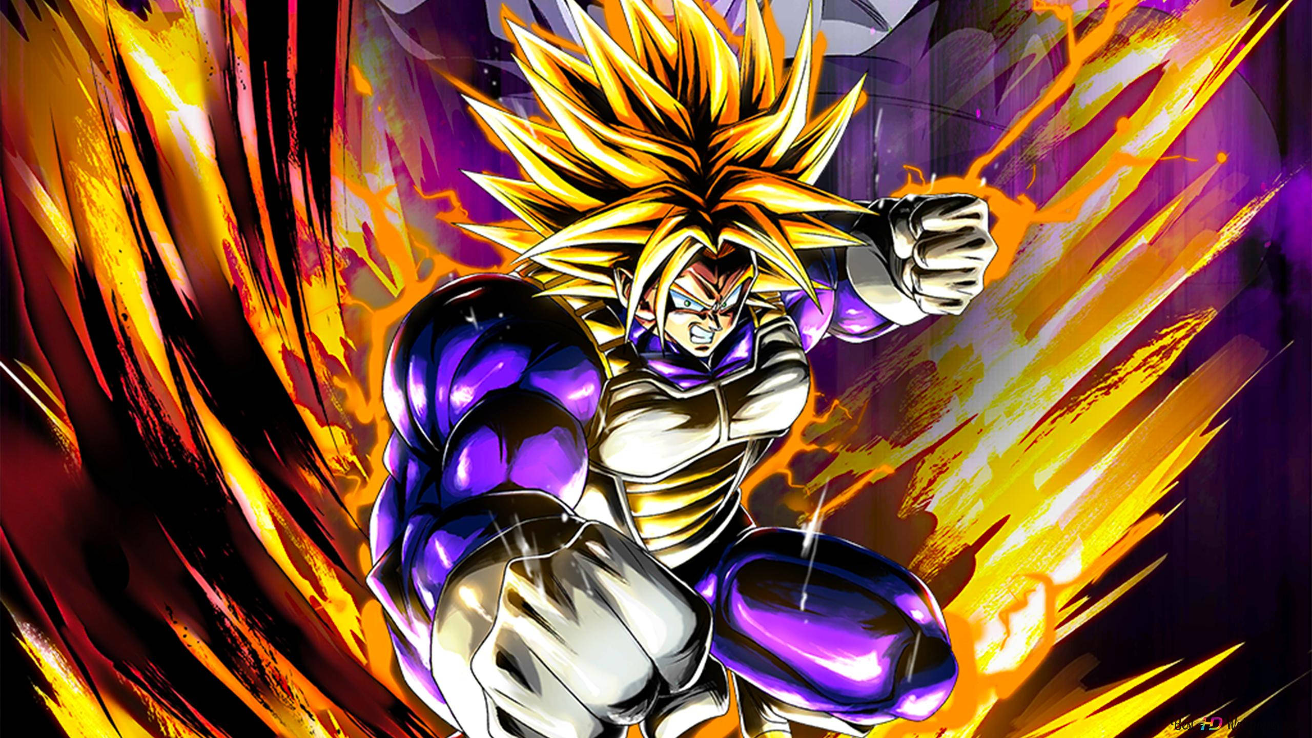 Dragon Ball Z, golden spiky hair, purple armor, 2K Desktop Wallpaper