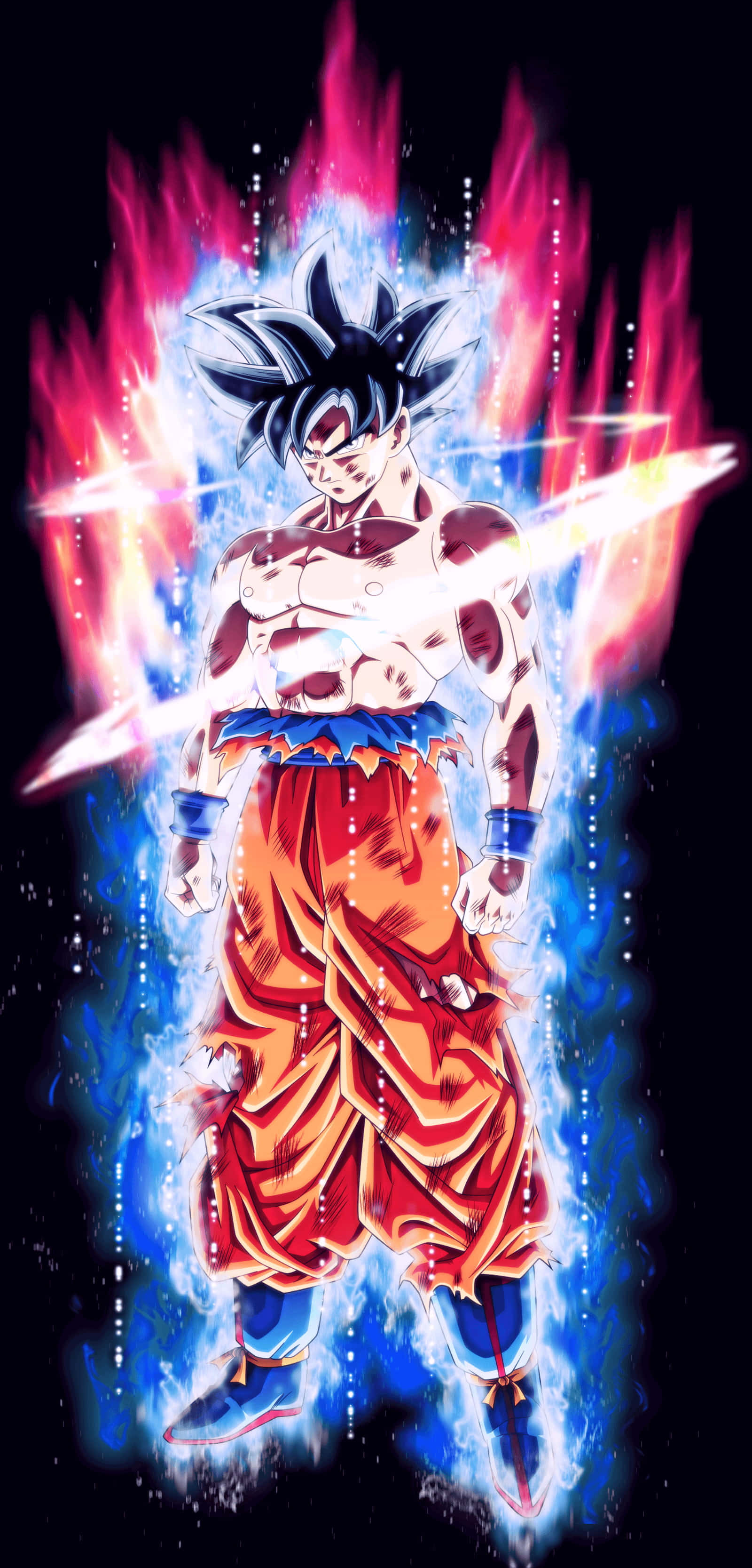 Dragon Ball Z Kai, blue and red energy, dark background, 2K Phone Wallpaper