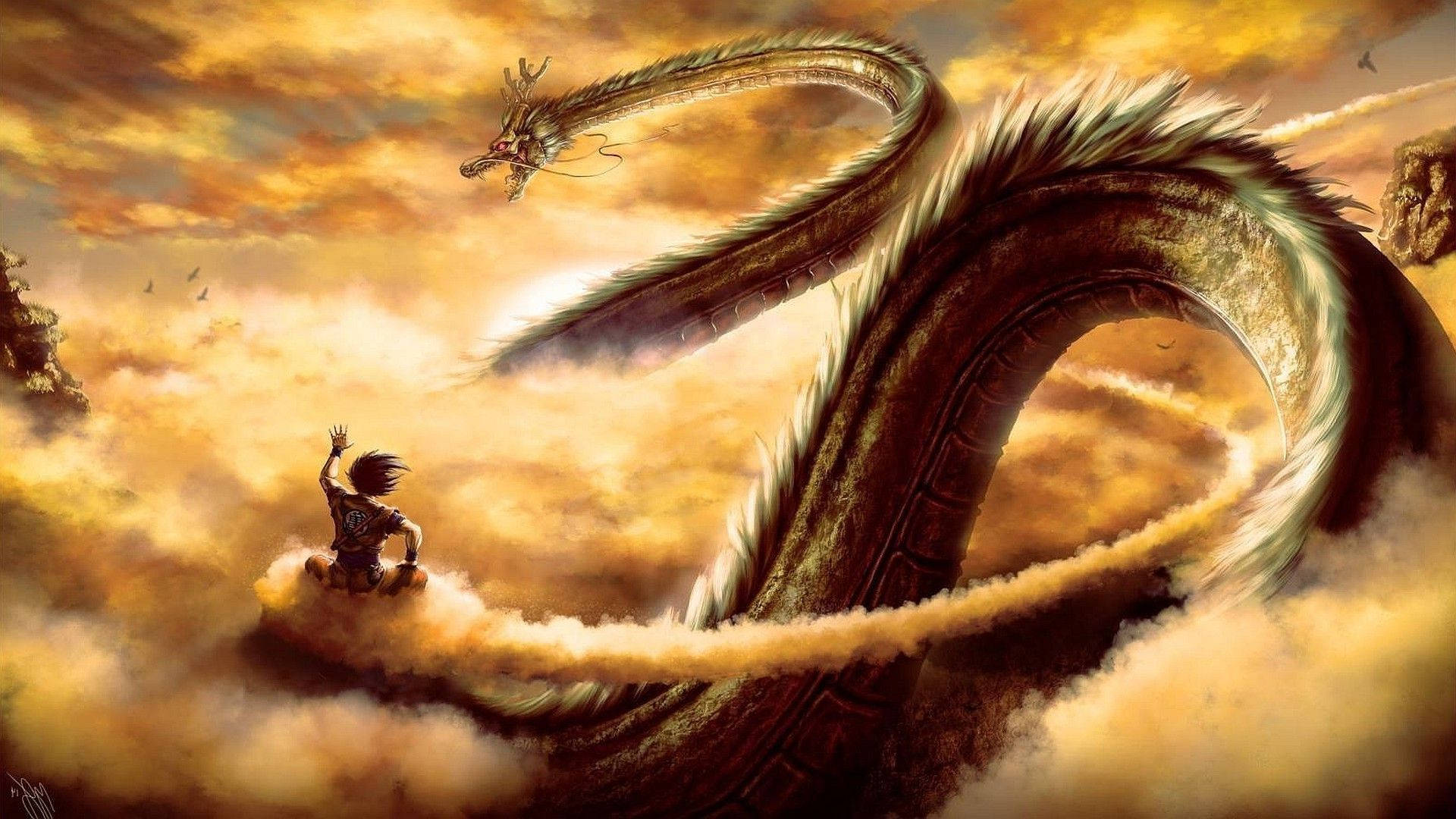 Dragon Ball Z, dragon, golden clouds, Full HD Desktop Wallpaper