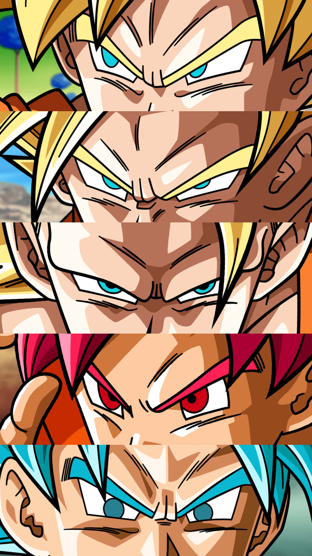 Dragon Ball Z, anime character faces, glowing eyes, Full HD Phone Wallpaper