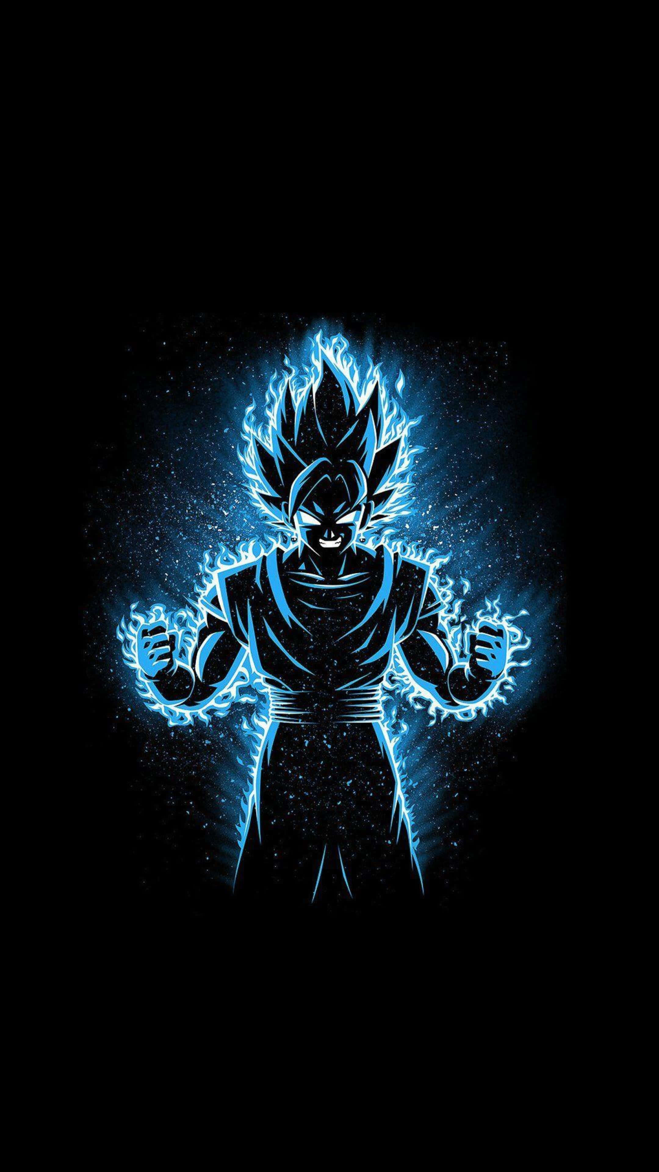 Dragon Ball Z, blue-haired anime warrior, glowing, 4K Phone Wallpaper