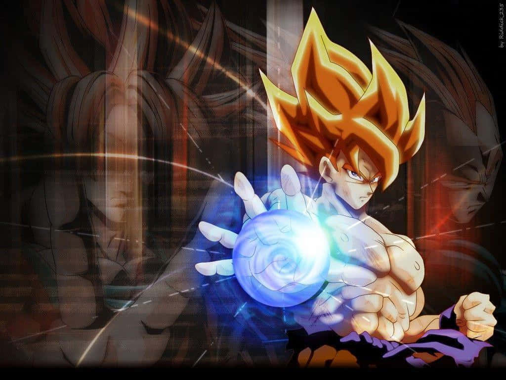 Dragon Ball Z Super Saiyan, spiky golden hair, glowing blue energy sphere, SD Desktop Wallpaper