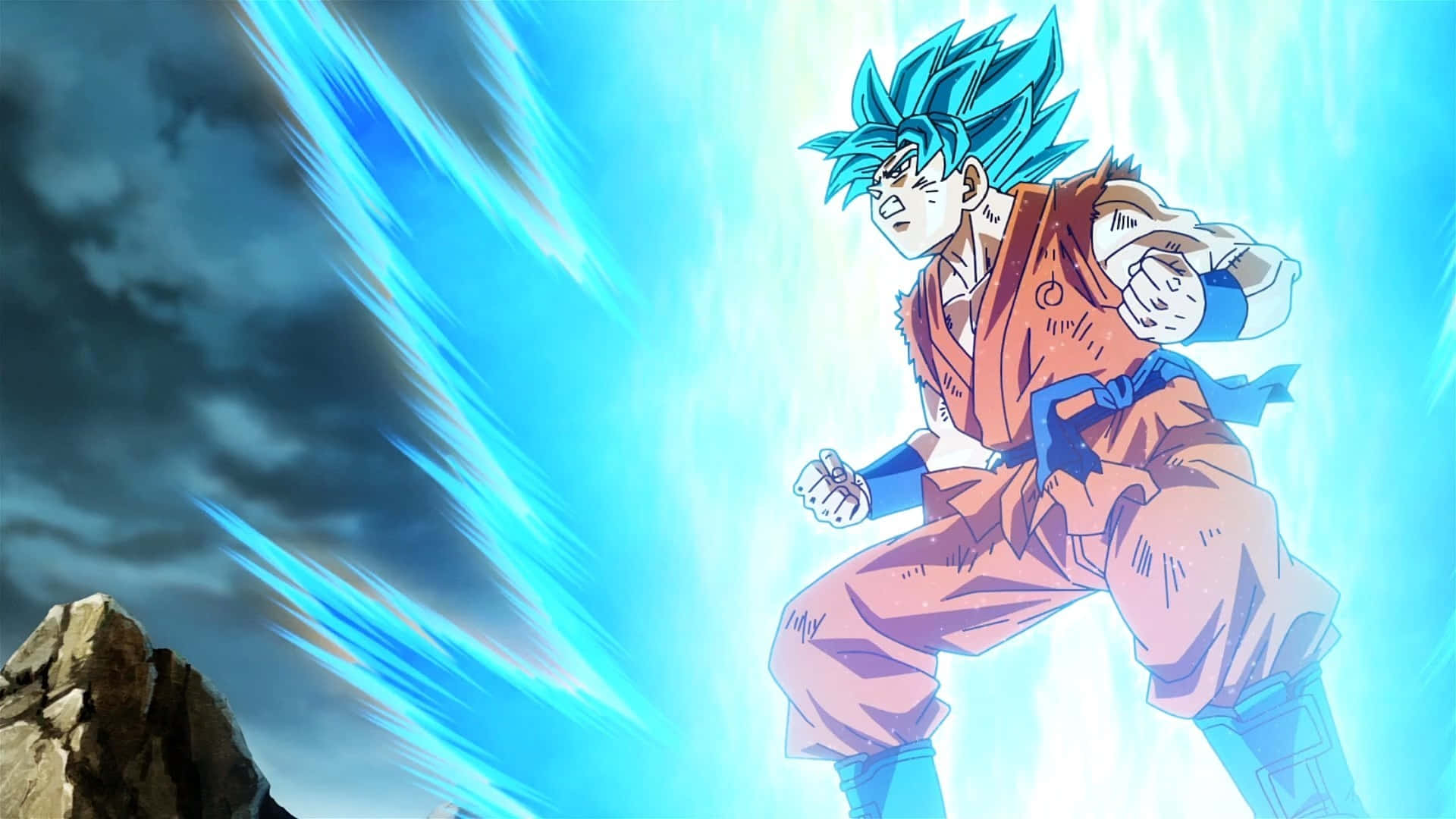 Dragon Ball Z Super Saiyan, spiky blue hair, orange gi, Full HD Desktop Wallpaper