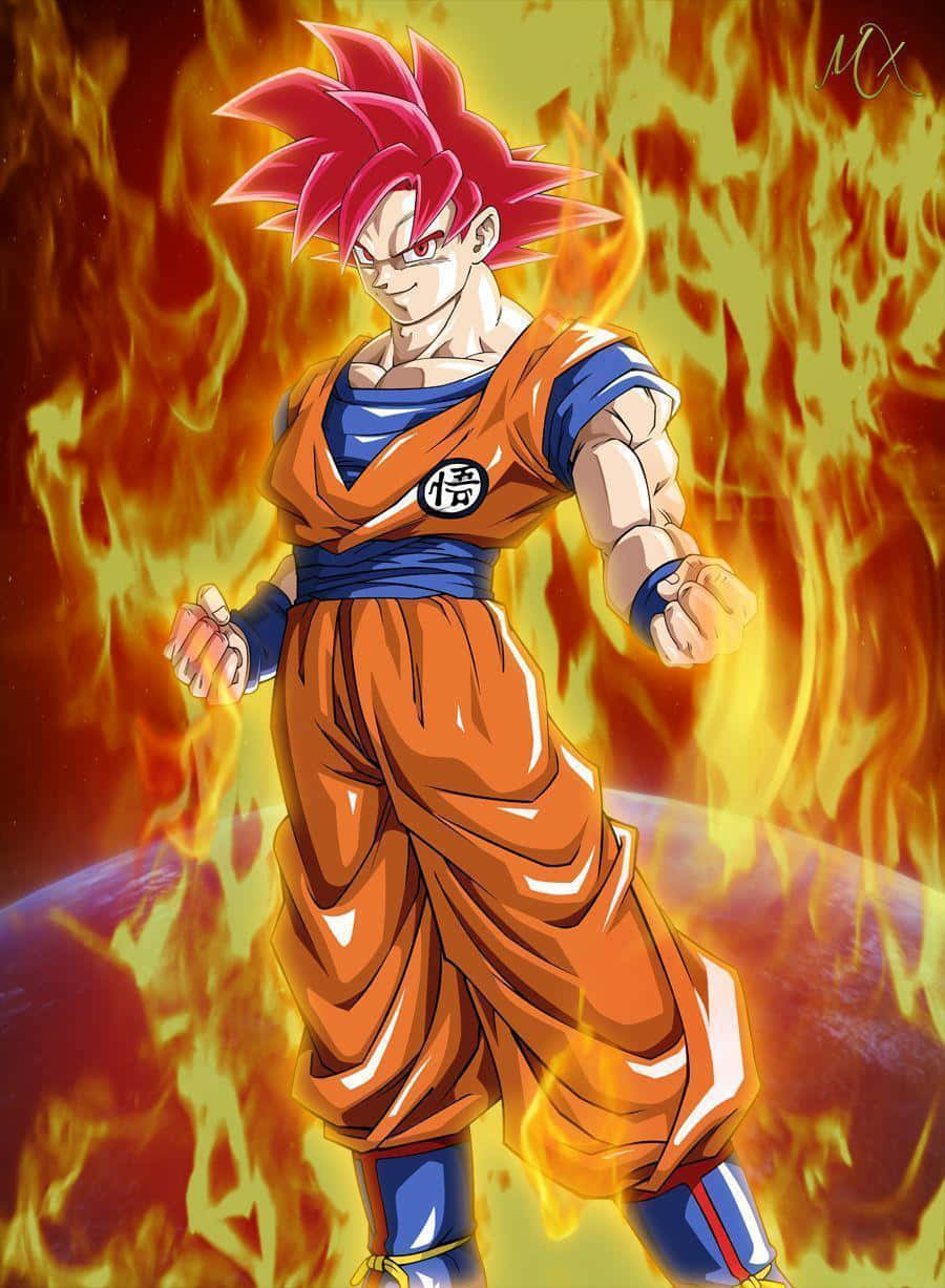 Dragon Ball Z Super Saiyan, spiky red hair, fiery aura, SD Phone Wallpaper